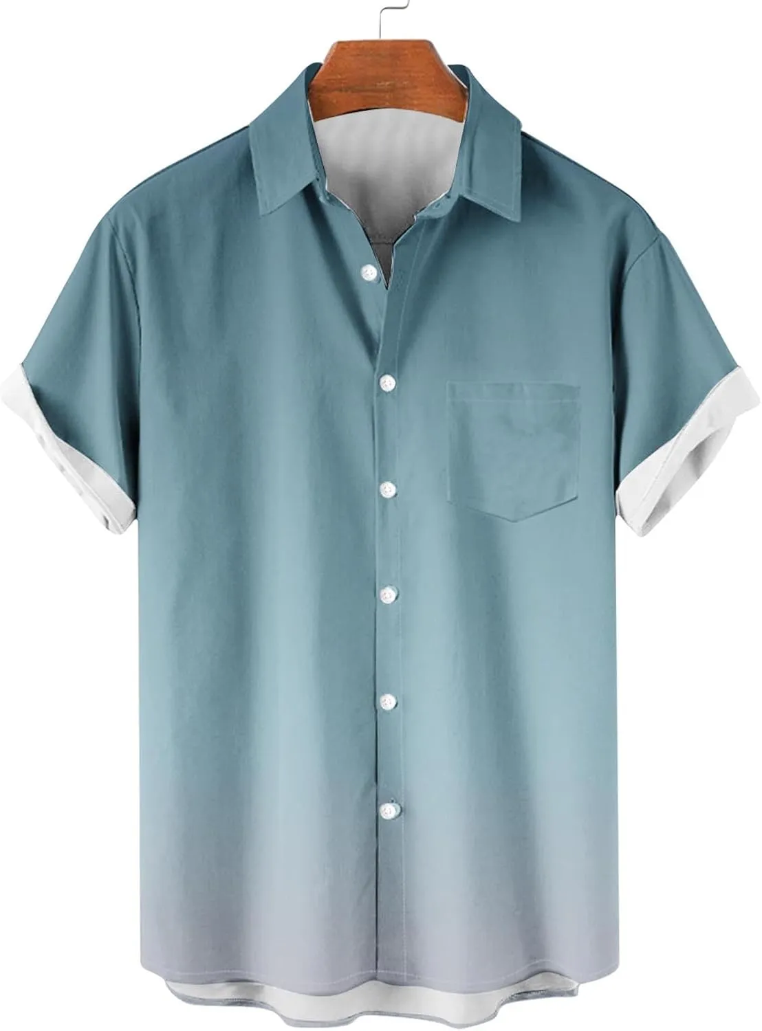Mens Hawaiian Short Sleeve Gradient Shirts Summer Casual Button Down Shirt Fashion Tropical Vacation Lapel Shirts