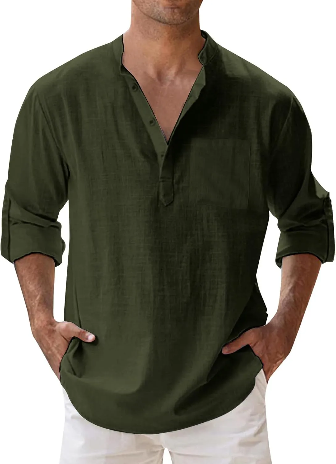 Mens Linen Shirts Long Sleeve Button Up Casual Shirts Loose Fit Comfy Summer Tops 2025 Fashion Beach Vacation Clothes