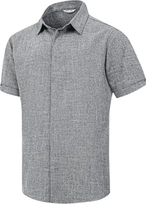 Men's Linen Shirts Short Sleeve Casual Shirts Button Down Shirt for Men Beach Summer Wedding Shirt
