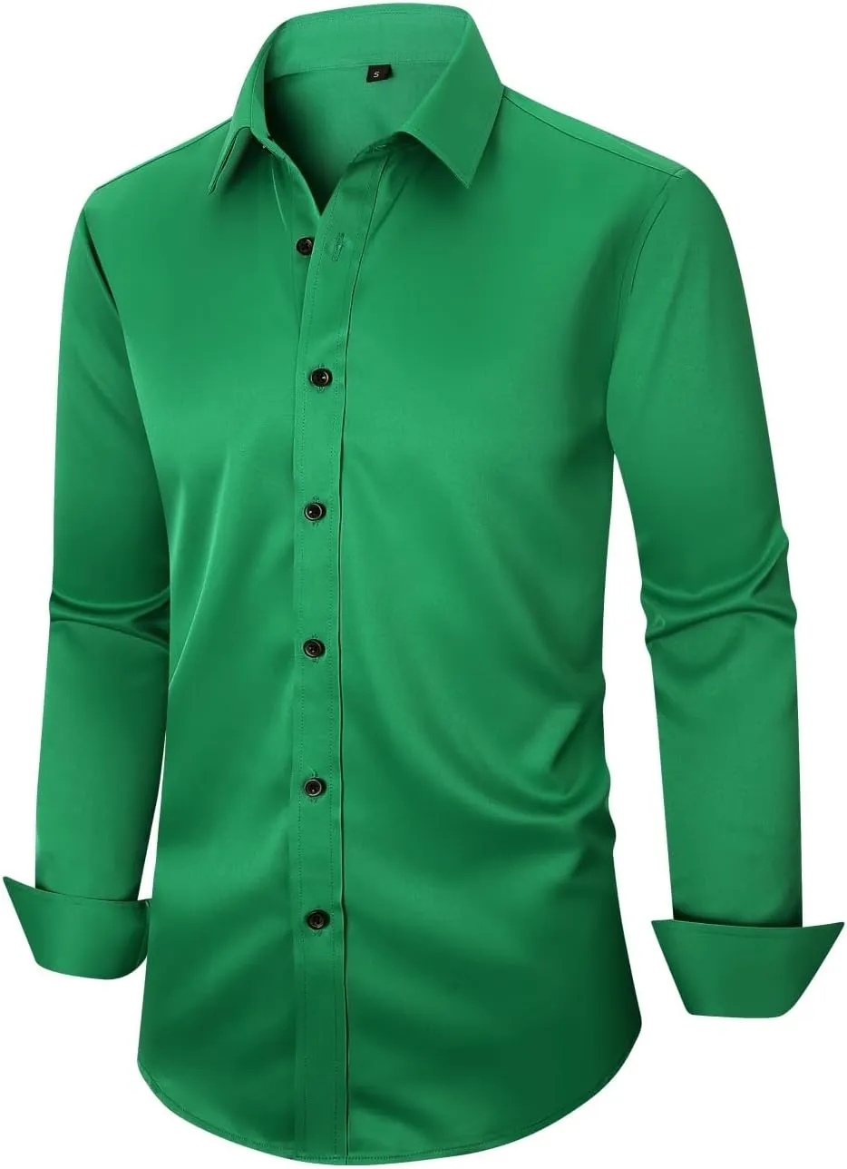 Men's Long Sleeve Dress Shirts Stretch Wrinkle Free Button Down Shirt Business Wedding Formal Shirts Regular Fit