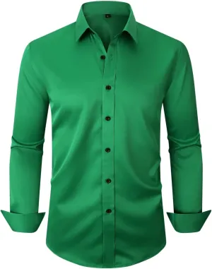 Men's Long Sleeve Dress Shirts Stretch Wrinkle Free Button Down Shirt Business Wedding Formal Shirts Regular Fit