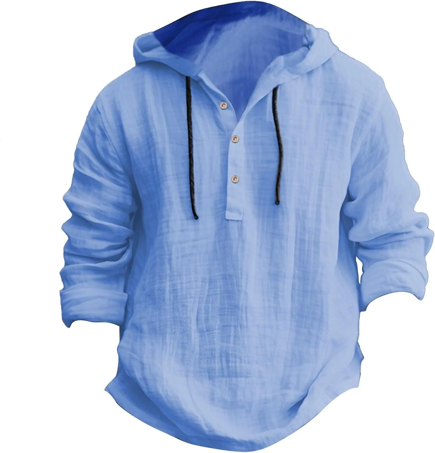 Mens Long Sleeve Linen Hippie Shirts with Hood V Neck Button Up Hooded Sweatshirts Casual Hawaiian Beach Yoga Shirts