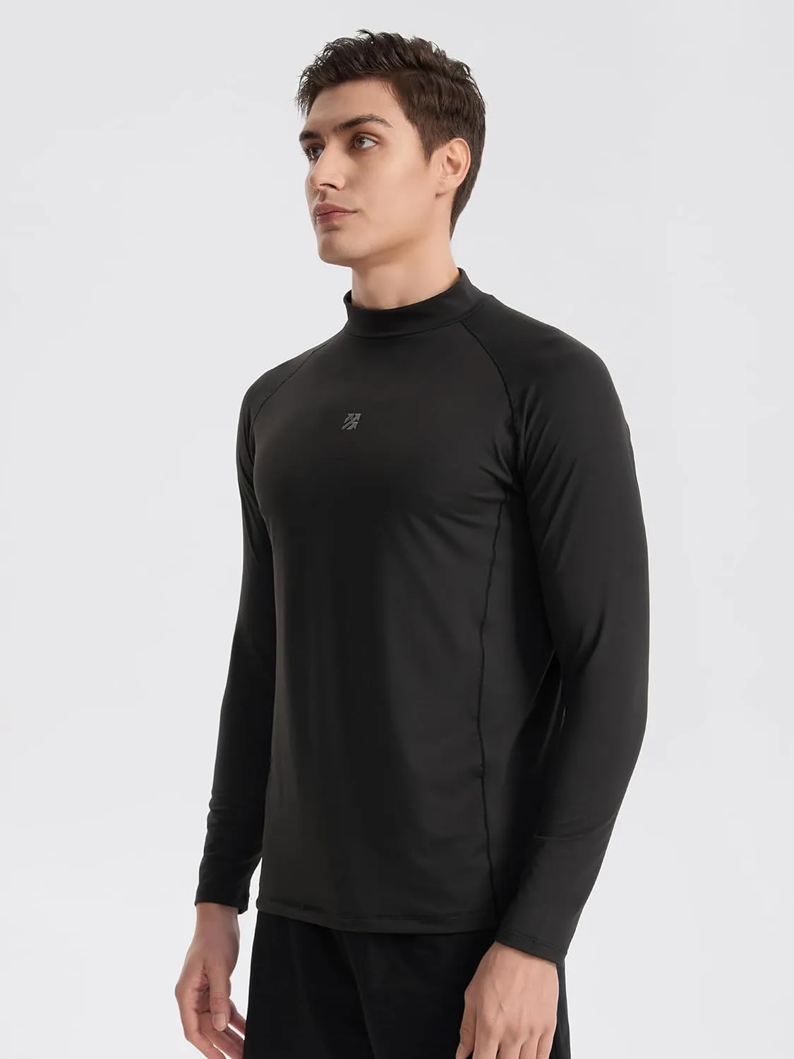 Mens Long Sleeve Workout Shirts Moisture Wicking Mock Neck Double Sides Brushed Soft Athletic T-Shirts