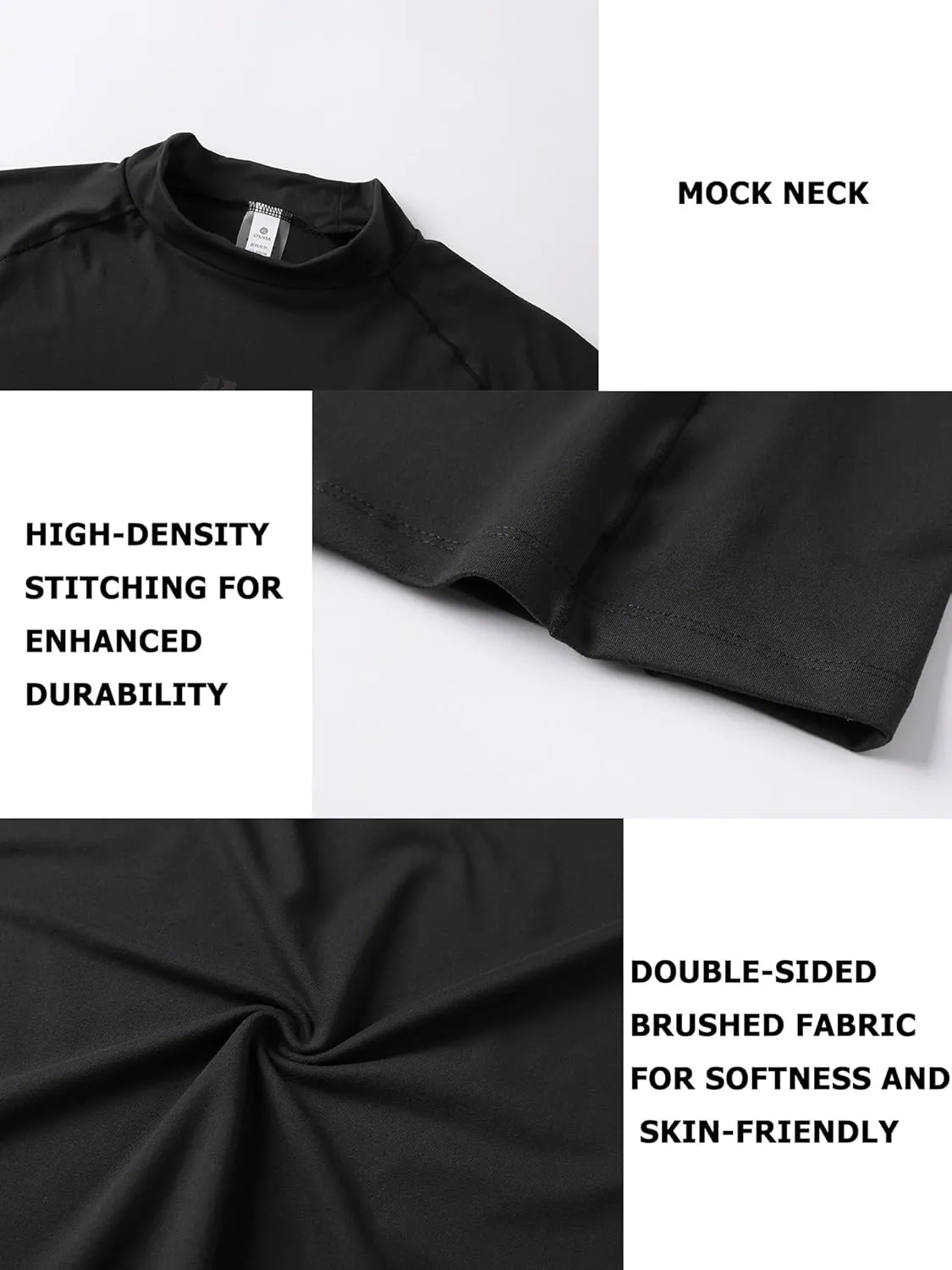 Mens Long Sleeve Workout Shirts Moisture Wicking Mock Neck Double Sides Brushed Soft Athletic T-Shirts