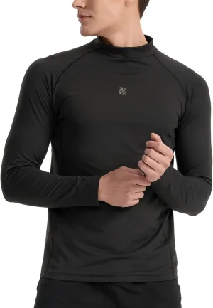 Mens Long Sleeve Workout Shirts Moisture Wicking Mock Neck Double Sides Brushed Soft Athletic T-Shirts