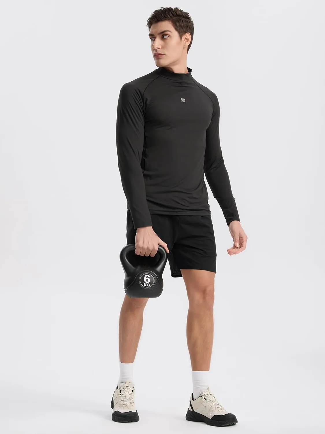 Mens Long Sleeve Workout Shirts Moisture Wicking Mock Neck Double Sides Brushed Soft Athletic T-Shirts