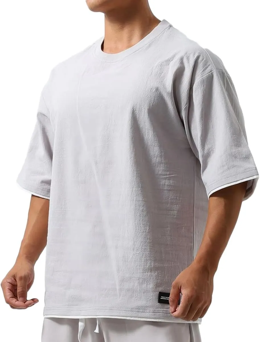Mens Oversize Loose Hip-hop Shirts Plus Size Shirts Half Sleeve Workout Gym Sweatshirts for Men T83