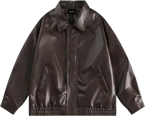 Men's Oversized Faux Leather Zip Up Bomber Jacket Vintage Biker Racing Moto Jackets Streetwear Coats