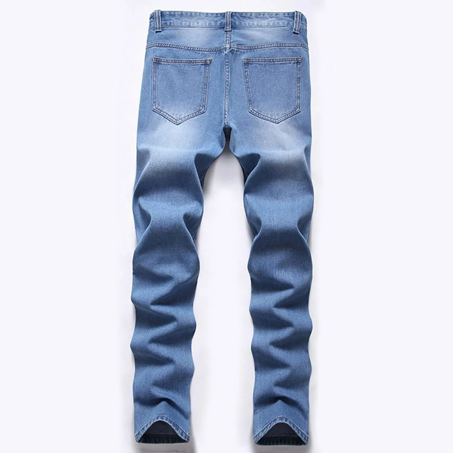 Men's Ripped Slim Fit Jean Pants Solid Straight Leg Skinny Denim Pant Stretch Washed Pencil Trouser with Zipper