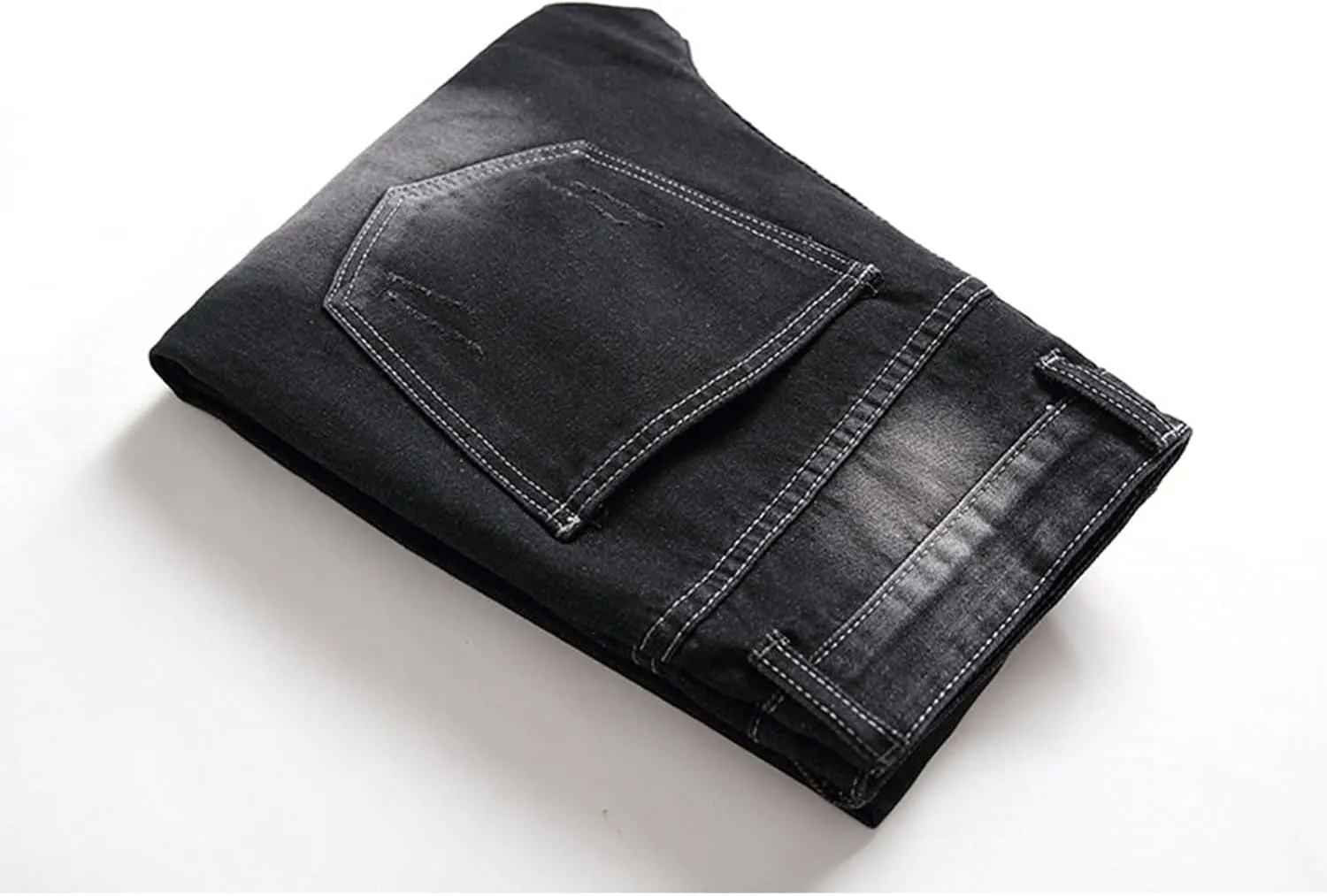 Men's Ripped Slim Fit Jean Pants Solid Straight Leg Skinny Denim Pant Stretch Washed Pencil Trouser with Zipper