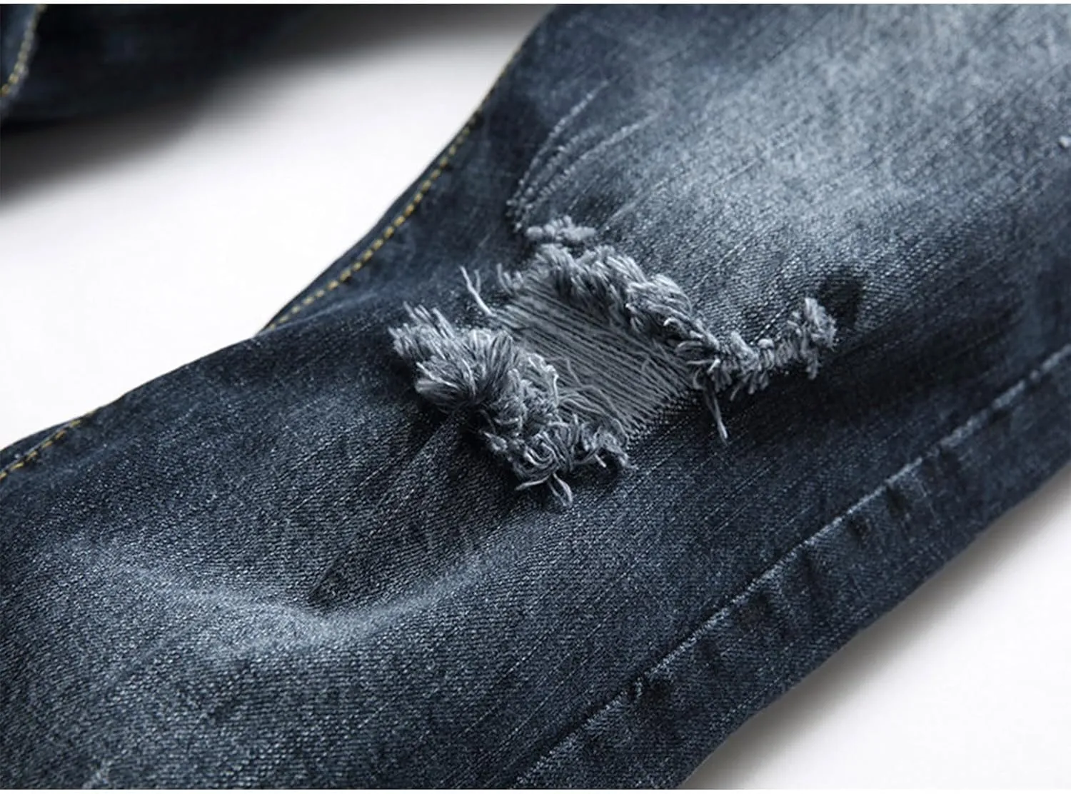 Men's Ripped Slim Fit Jean Pants Solid Straight Leg Skinny Denim Pant Stretch Washed Pencil Trouser with Zipper