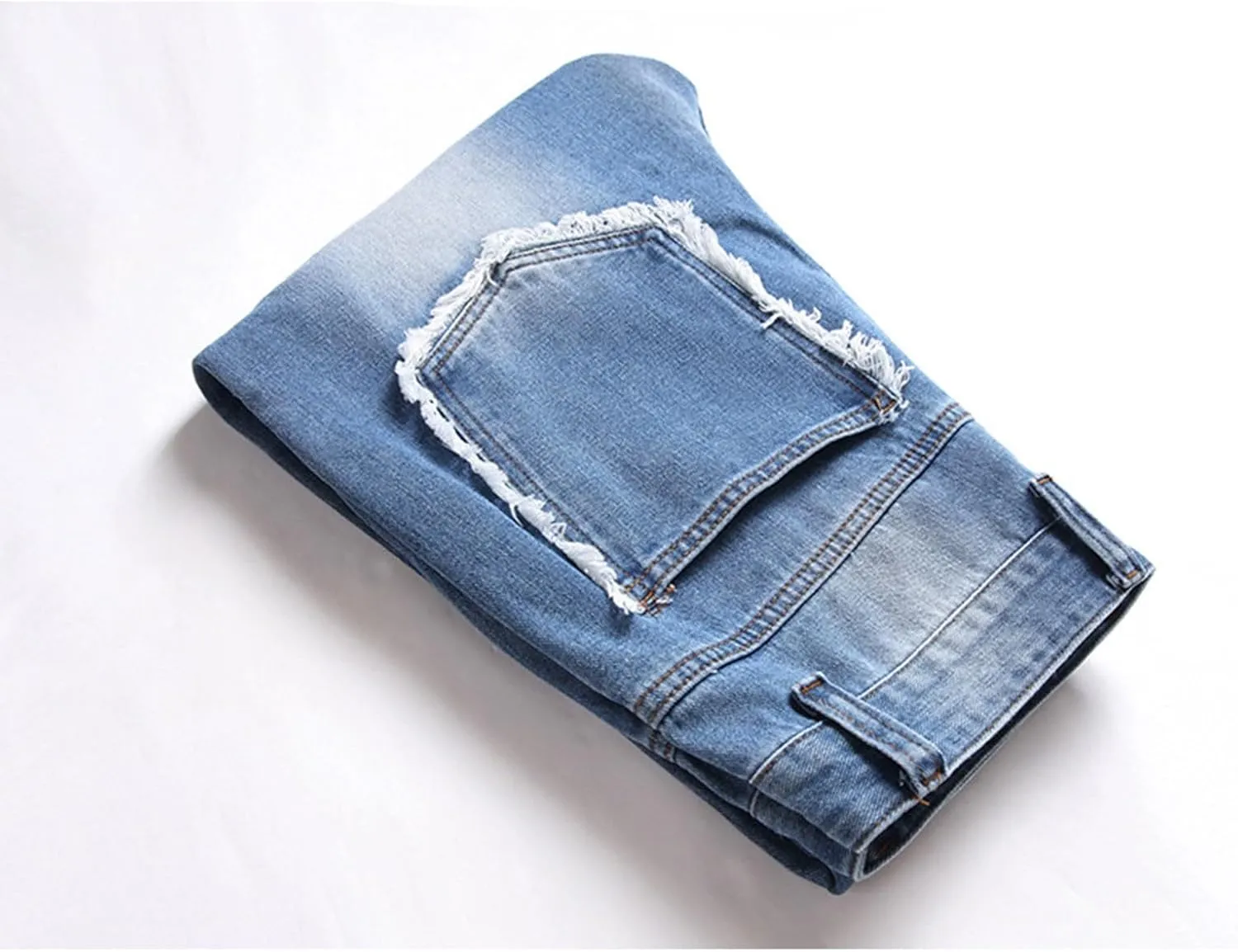 Men's Ripped Slim Fit Jean Pants Solid Straight Leg Skinny Denim Pant Stretch Washed Pencil Trouser with Zipper