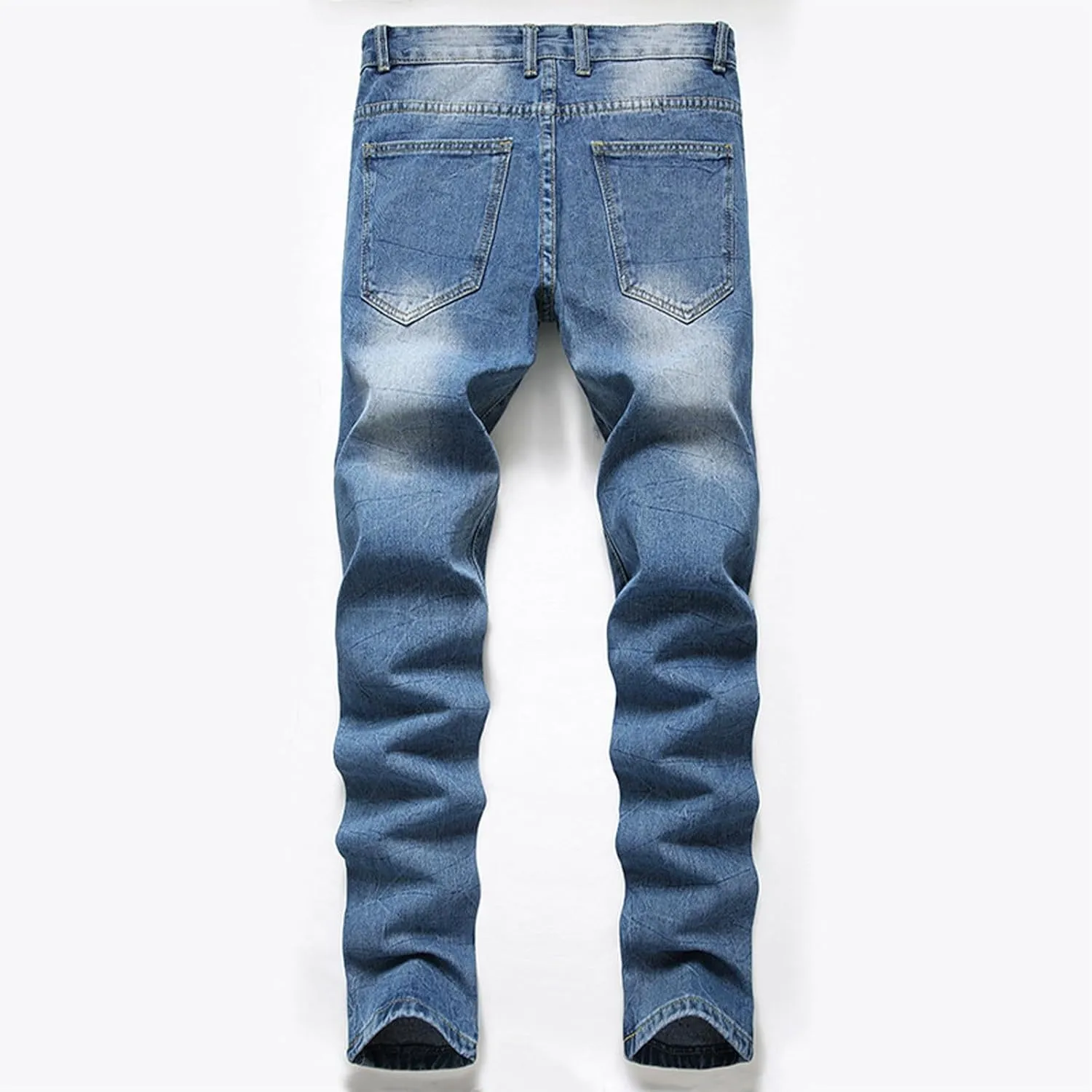 Men's Ripped Slim Fit Jean Pants Solid Straight Leg Skinny Denim Pant Stretch Washed Pencil Trouser with Zipper