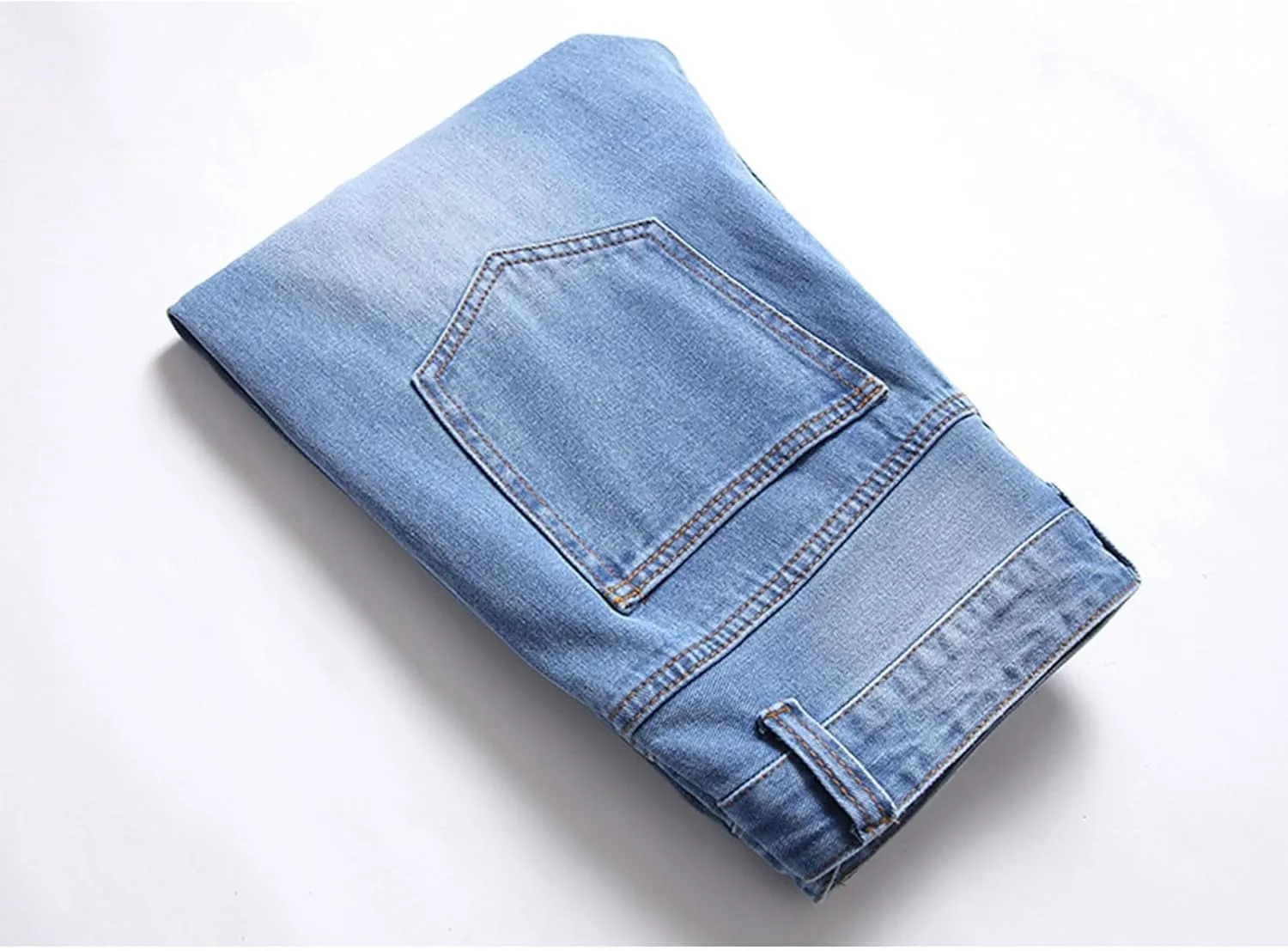 Men's Ripped Slim Fit Jean Pants Solid Straight Leg Skinny Denim Pant Stretch Washed Pencil Trouser with Zipper