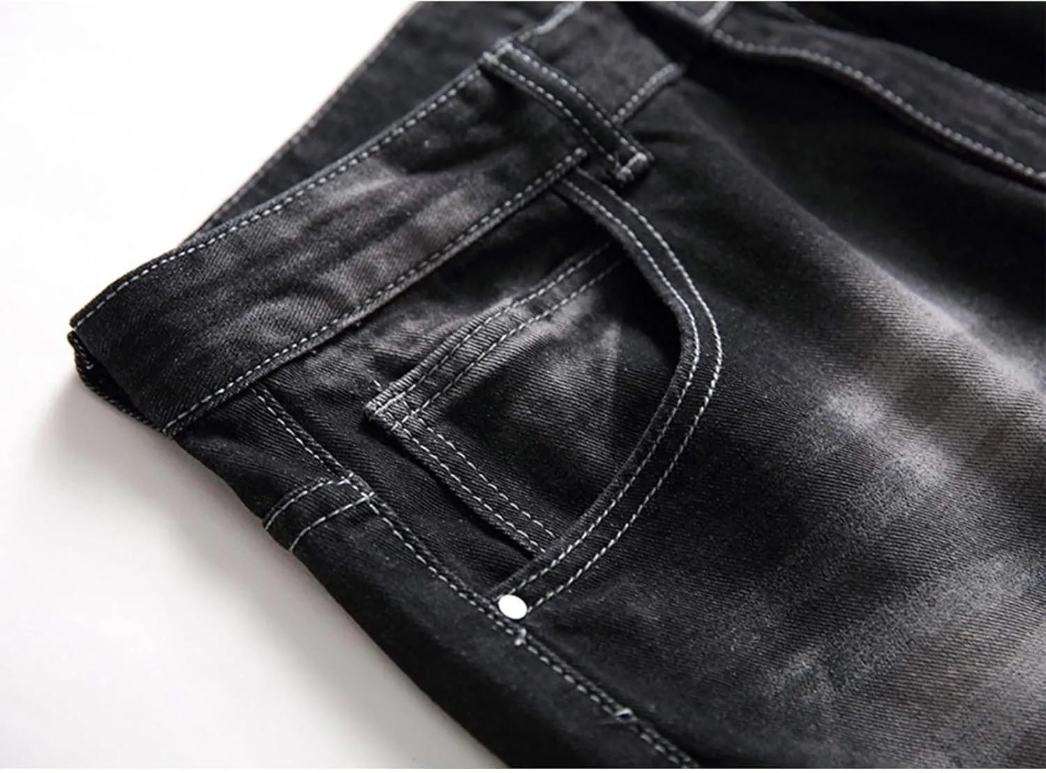 Men's Ripped Slim Fit Jean Pants Solid Straight Leg Skinny Denim Pant Stretch Washed Pencil Trouser with Zipper