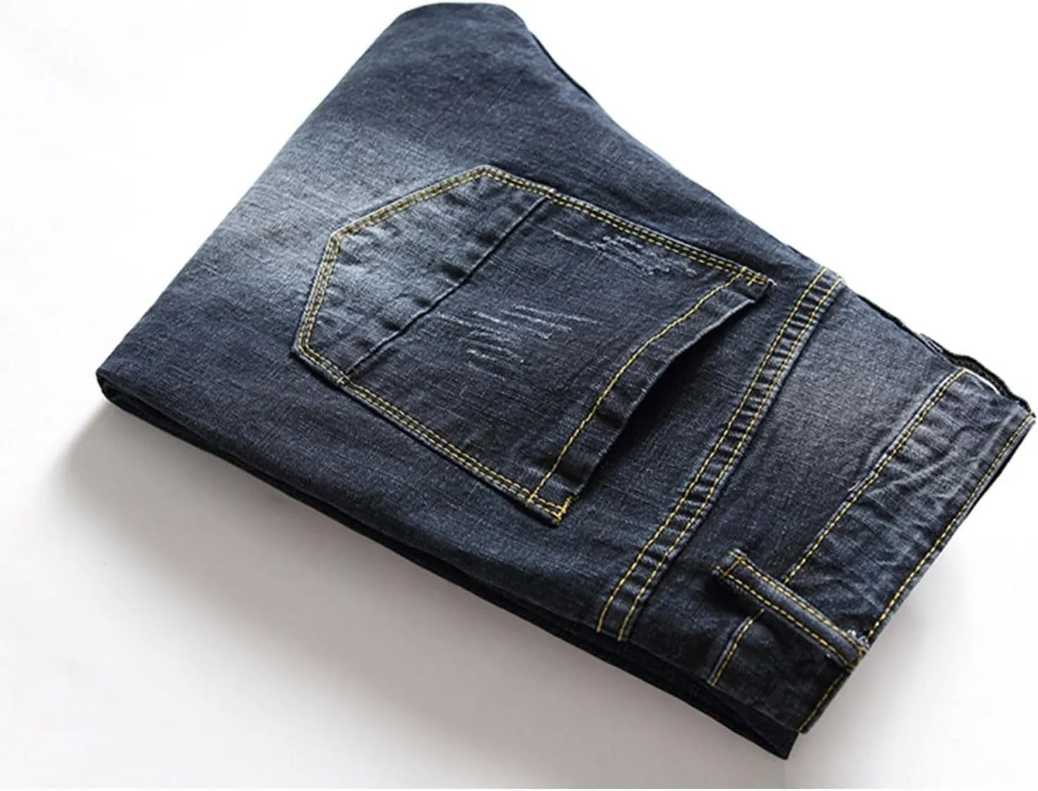 Men's Ripped Slim Fit Jean Pants Solid Straight Leg Skinny Denim Pant Stretch Washed Pencil Trouser with Zipper