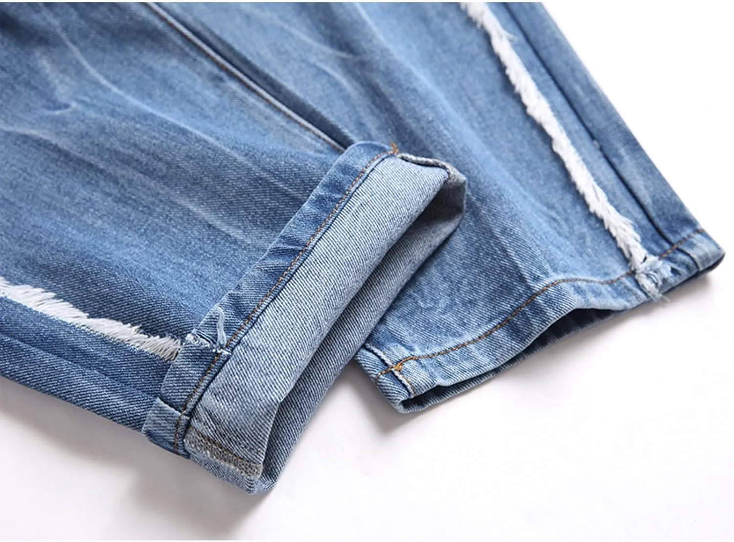 Men's Ripped Slim Fit Jean Pants Solid Straight Leg Skinny Denim Pant Stretch Washed Pencil Trouser with Zipper