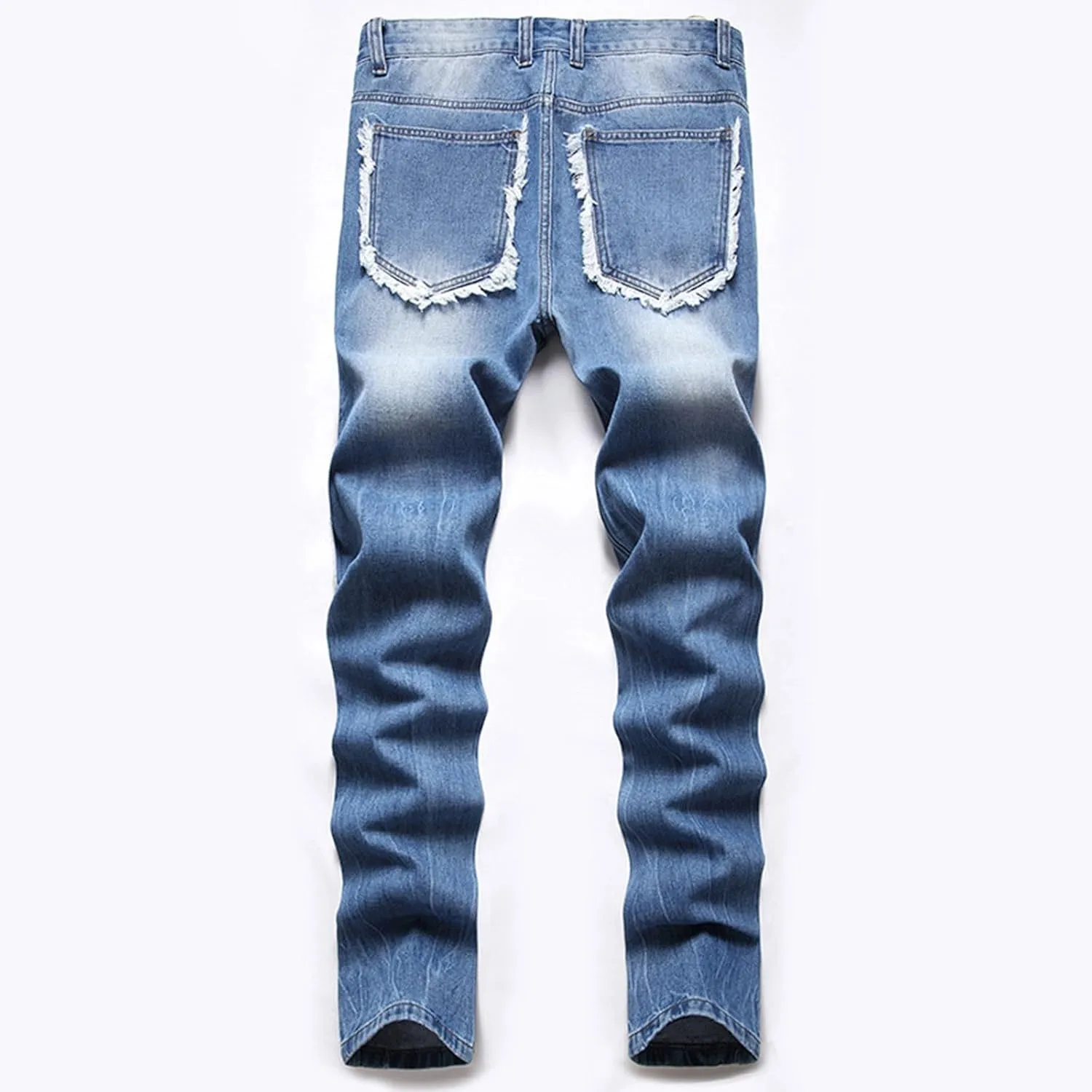 Men's Ripped Slim Fit Jean Pants Solid Straight Leg Skinny Denim Pant Stretch Washed Pencil Trouser with Zipper