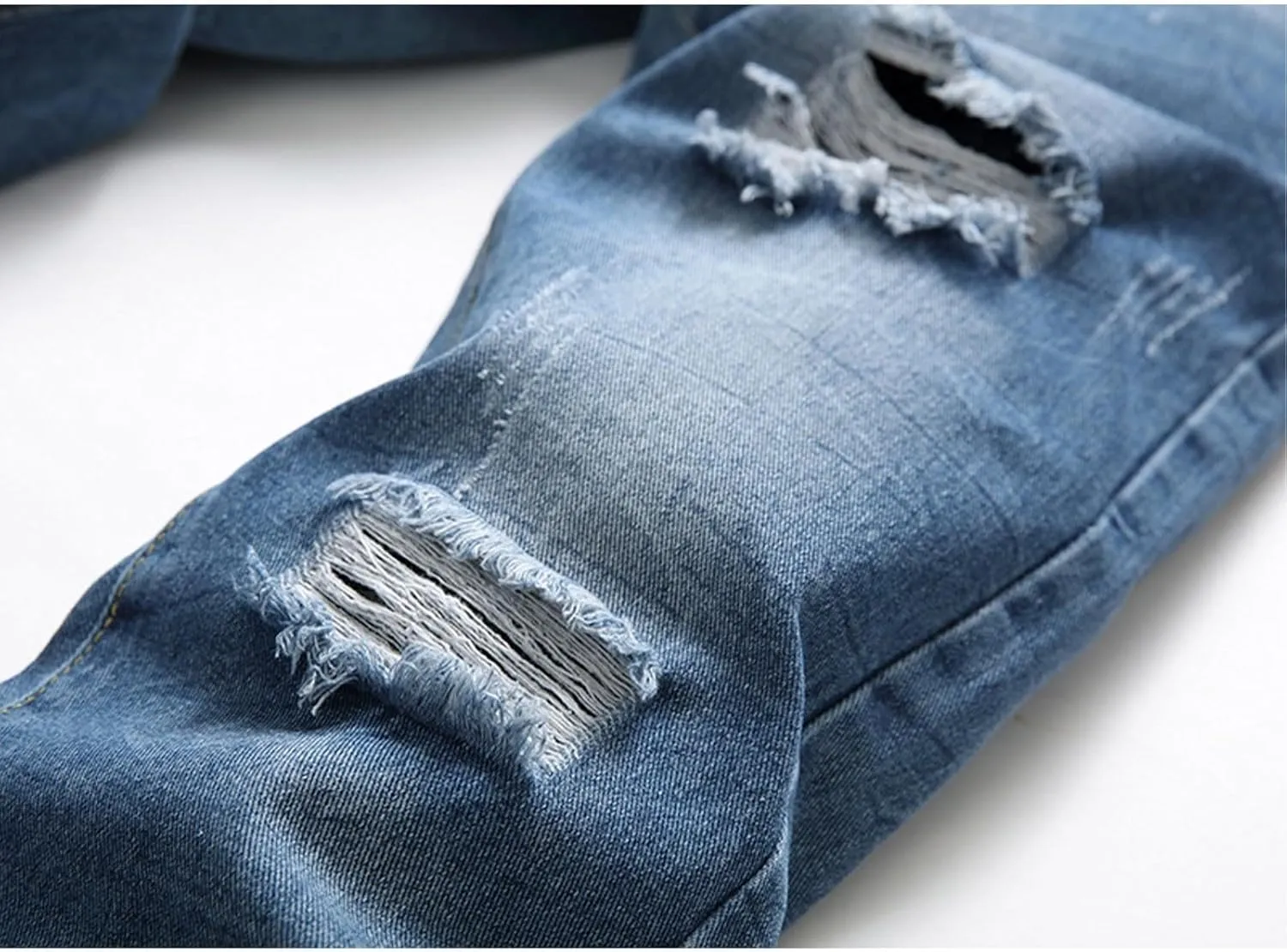 Men's Ripped Slim Fit Jean Pants Solid Straight Leg Skinny Denim Pant Stretch Washed Pencil Trouser with Zipper