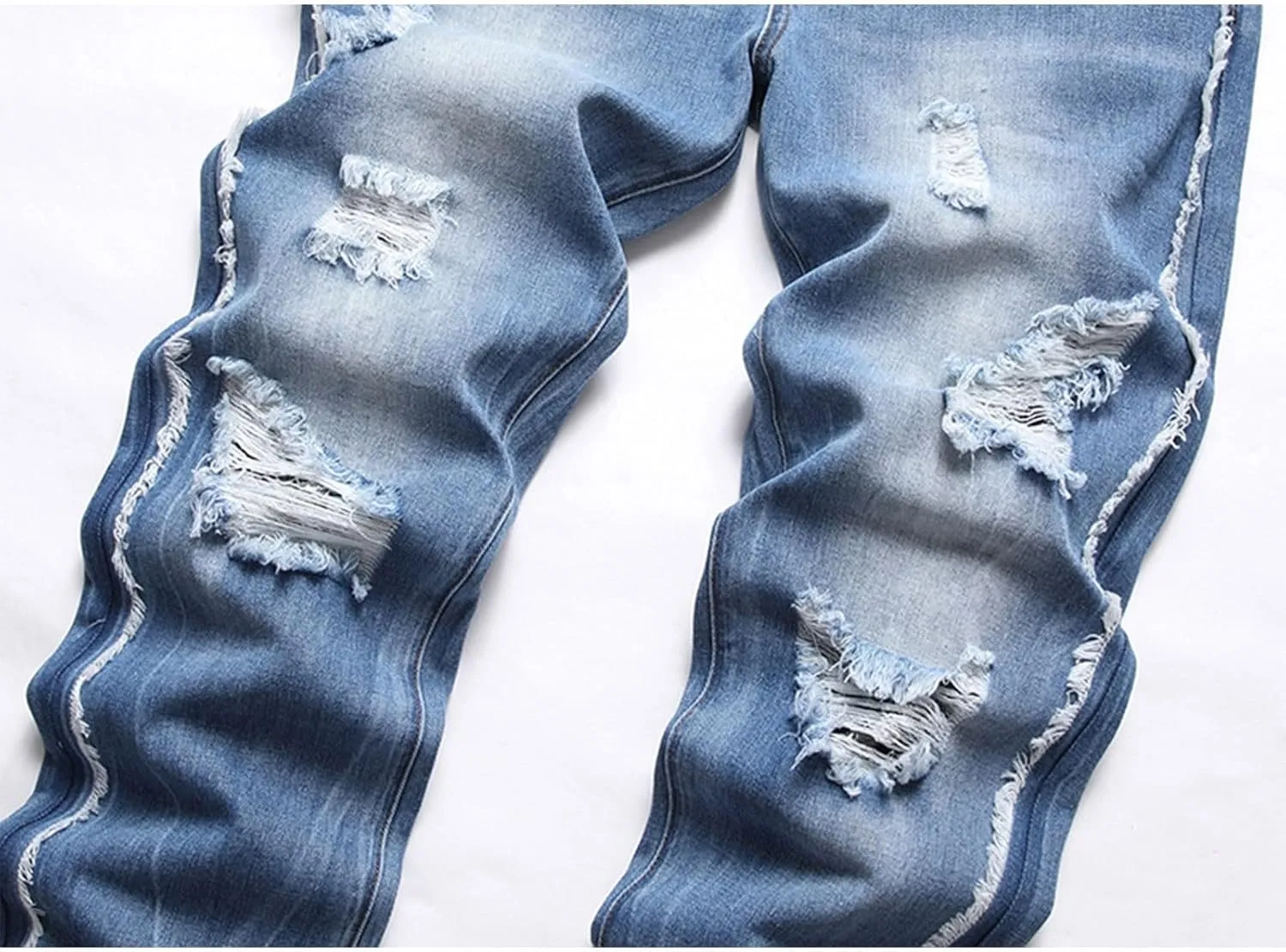 Men's Ripped Slim Fit Jean Pants Solid Straight Leg Skinny Denim Pant Stretch Washed Pencil Trouser with Zipper