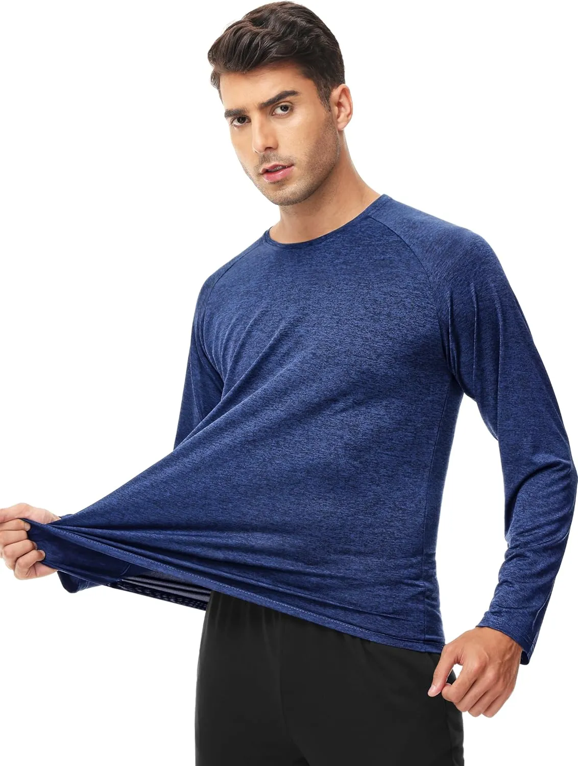 Mens Shirts 3 Pack Dry Fit Moisture Wicking Tech Performance Quick Dry Elastic Athletic Long Sleeve T Shirts