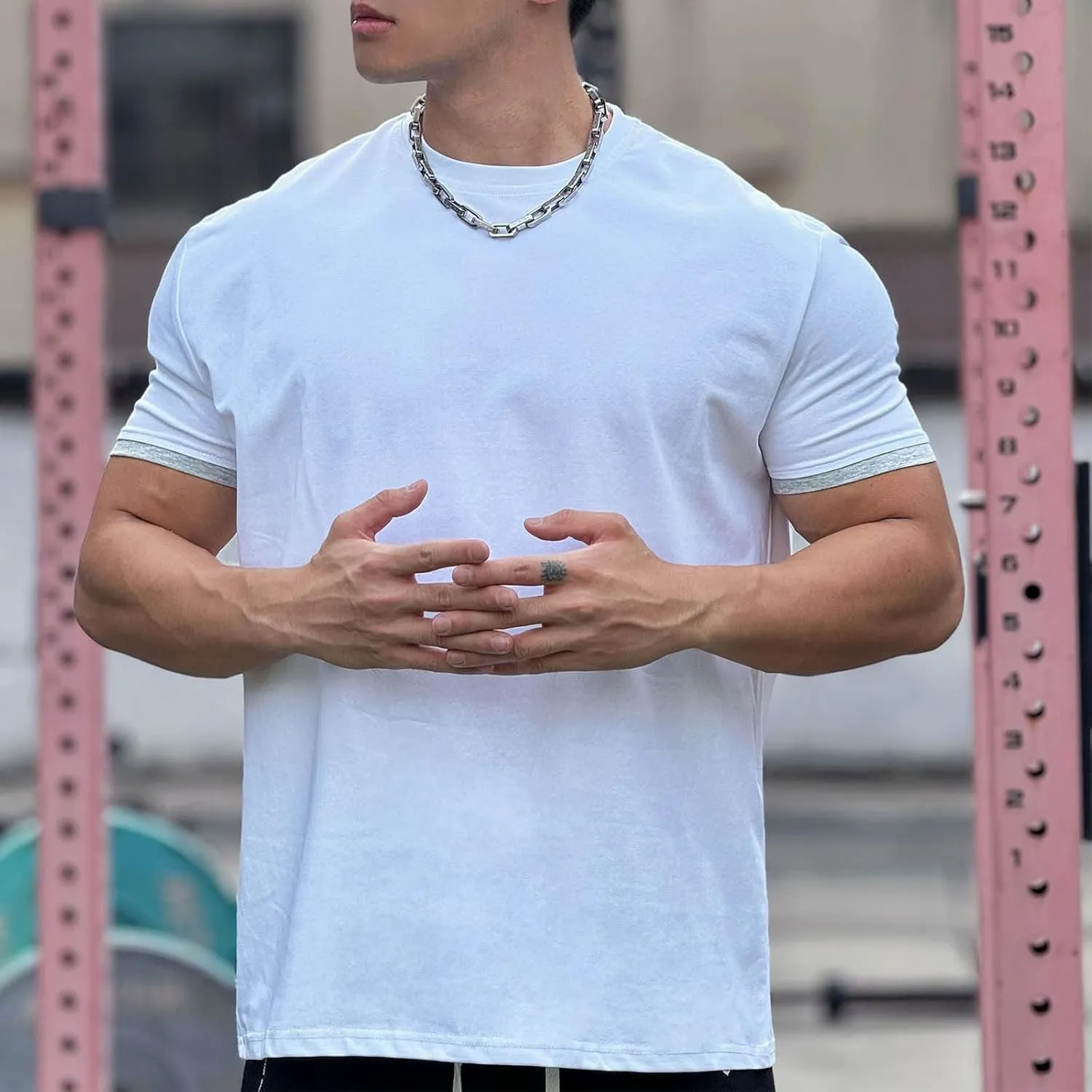 Mens Short Sleeve Workout Shirts Casual Crew-Neck Slim Fit Stretch Cotton Shirt Quick Dry Mens Gym Shirts