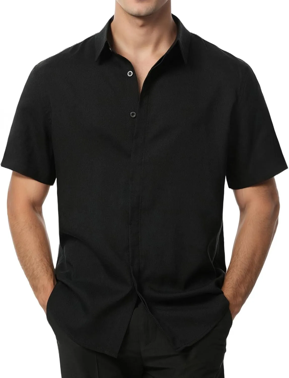 Men's Stretch Wrinkle Free Short Sleeve Button Down Shirts Summer Casual Texture Beach Vacation Wedding Shirt
