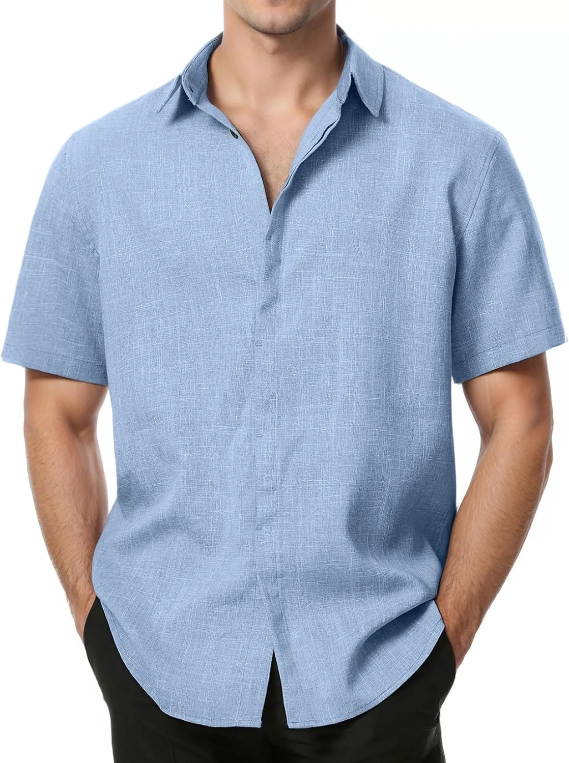 Men's Stretch Wrinkle Free Short Sleeve Button Down Shirts Summer Casual Texture Beach Vacation Wedding Shirt