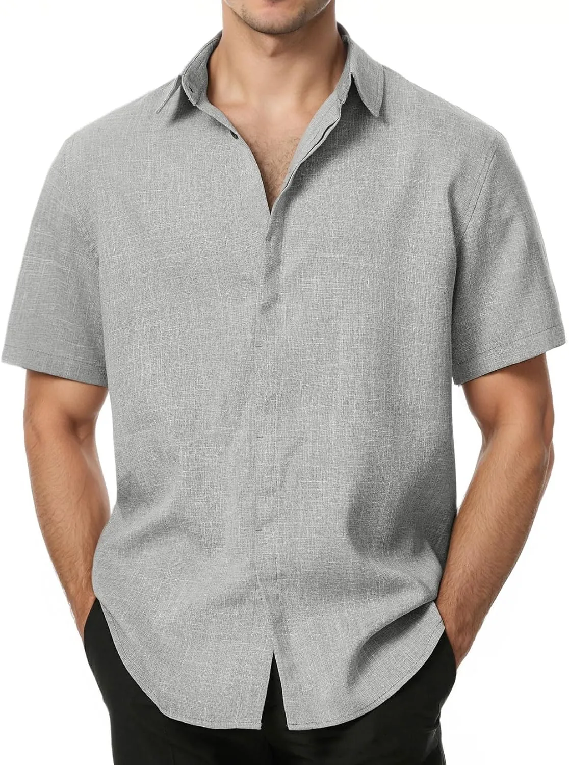 Men's Stretch Wrinkle Free Short Sleeve Button Down Shirts Summer Casual Texture Beach Vacation Wedding Shirt