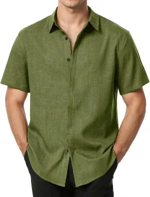 Men's Stretch Wrinkle Free Short Sleeve Button Down Shirts Summer Casual Texture Beach Vacation Wedding Shirt