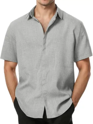 Men's Stretch Wrinkle Free Short Sleeve Button Down Shirts Summer Casual Texture Beach Vacation Wedding Shirt