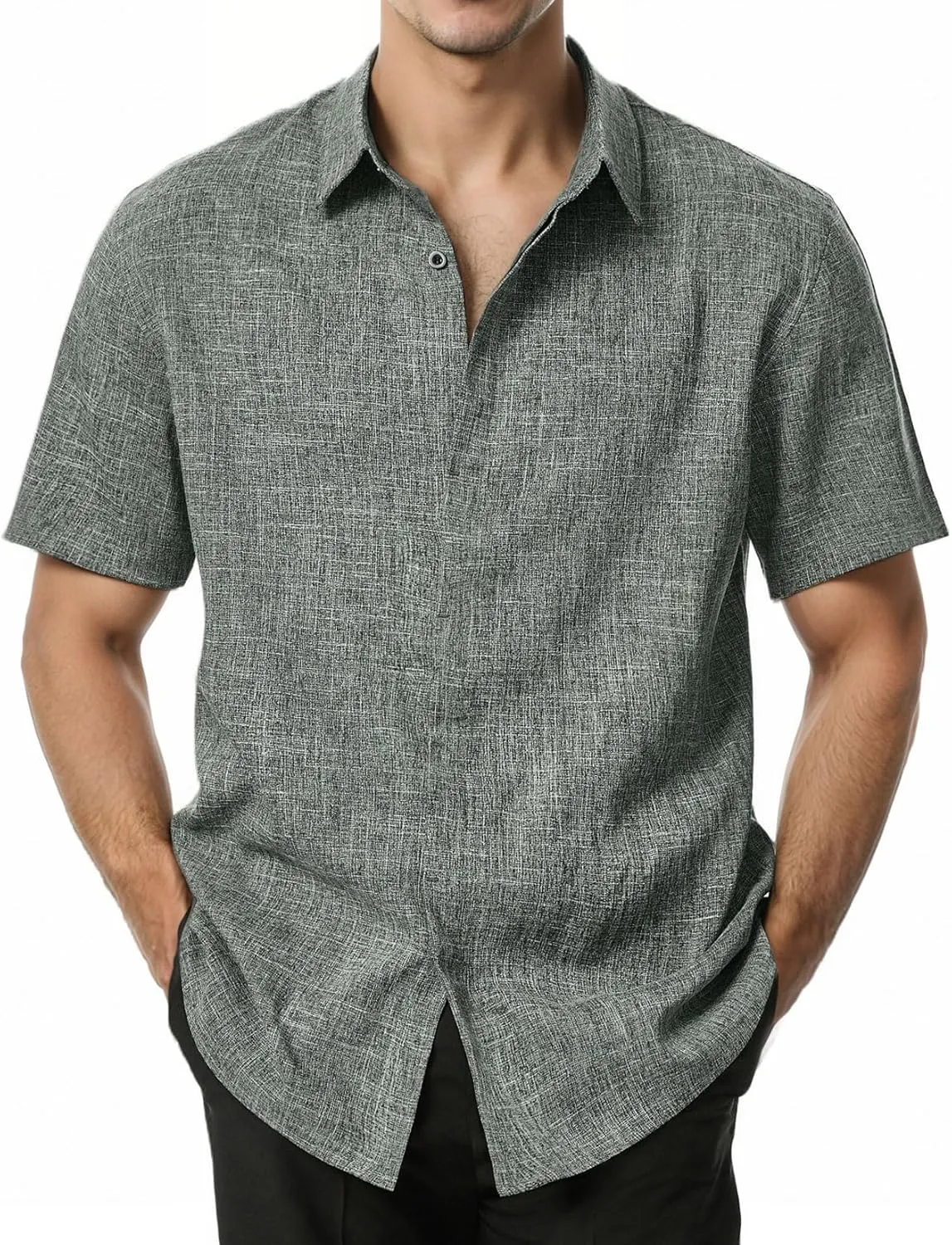 Men's Stretch Wrinkle Free Short Sleeve Button Down Shirts Summer Casual Texture Beach Vacation Wedding Shirt