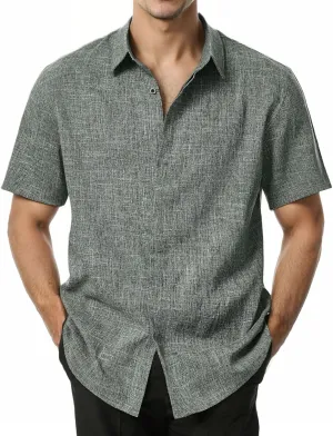 Men's Stretch Wrinkle Free Short Sleeve Button Down Shirts Summer Casual Texture Beach Vacation Wedding Shirt