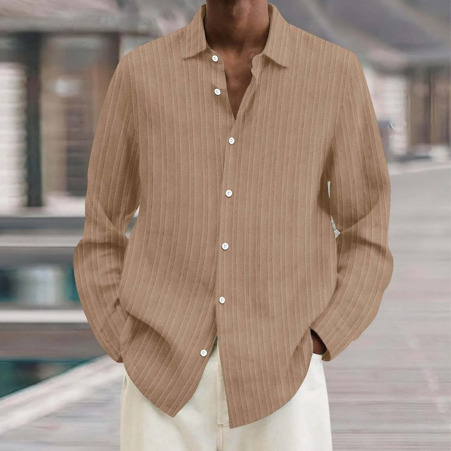 Men's Summer Cotton Linen Shirts Long Sleeve Casual Button Down Shirt Plus Size Lightweight Loose Beach Holiday Tops