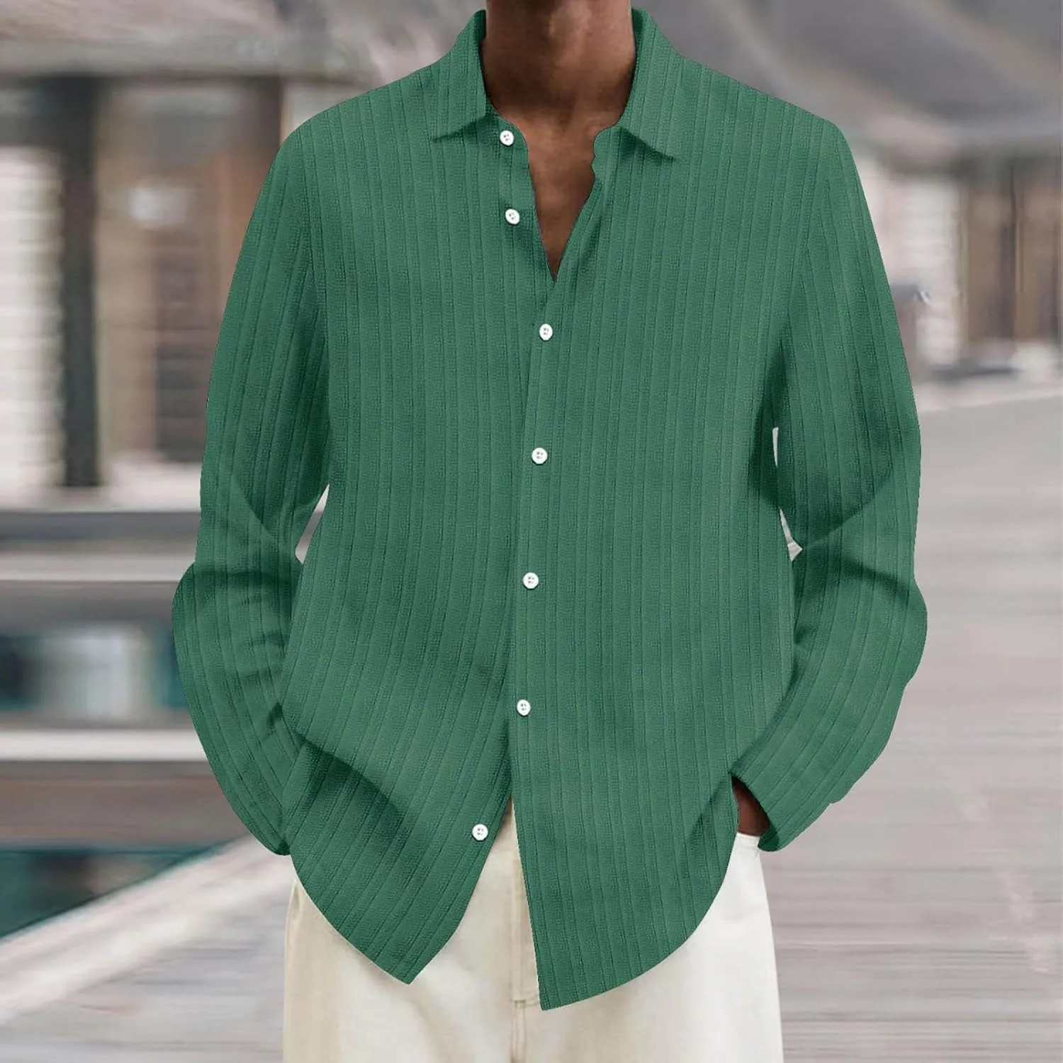 Men's Summer Cotton Linen Shirts Long Sleeve Casual Button Down Shirt Plus Size Lightweight Loose Beach Holiday Tops