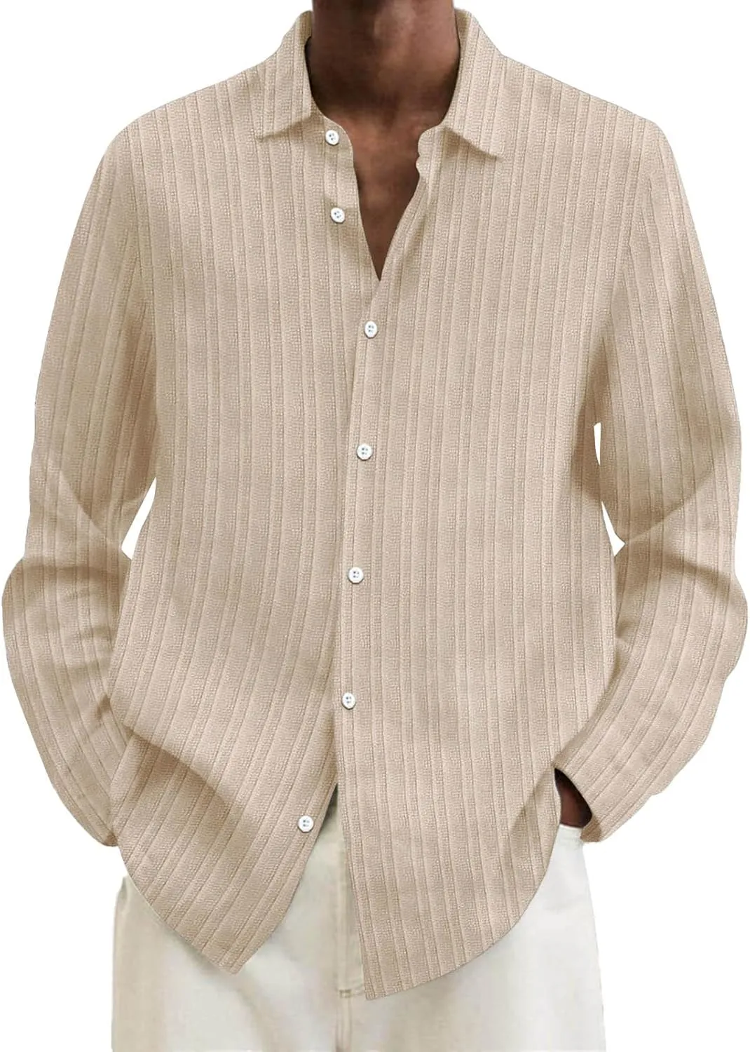 Men's Summer Cotton Linen Shirts Long Sleeve Casual Button Down Shirt Plus Size Lightweight Loose Beach Holiday Tops