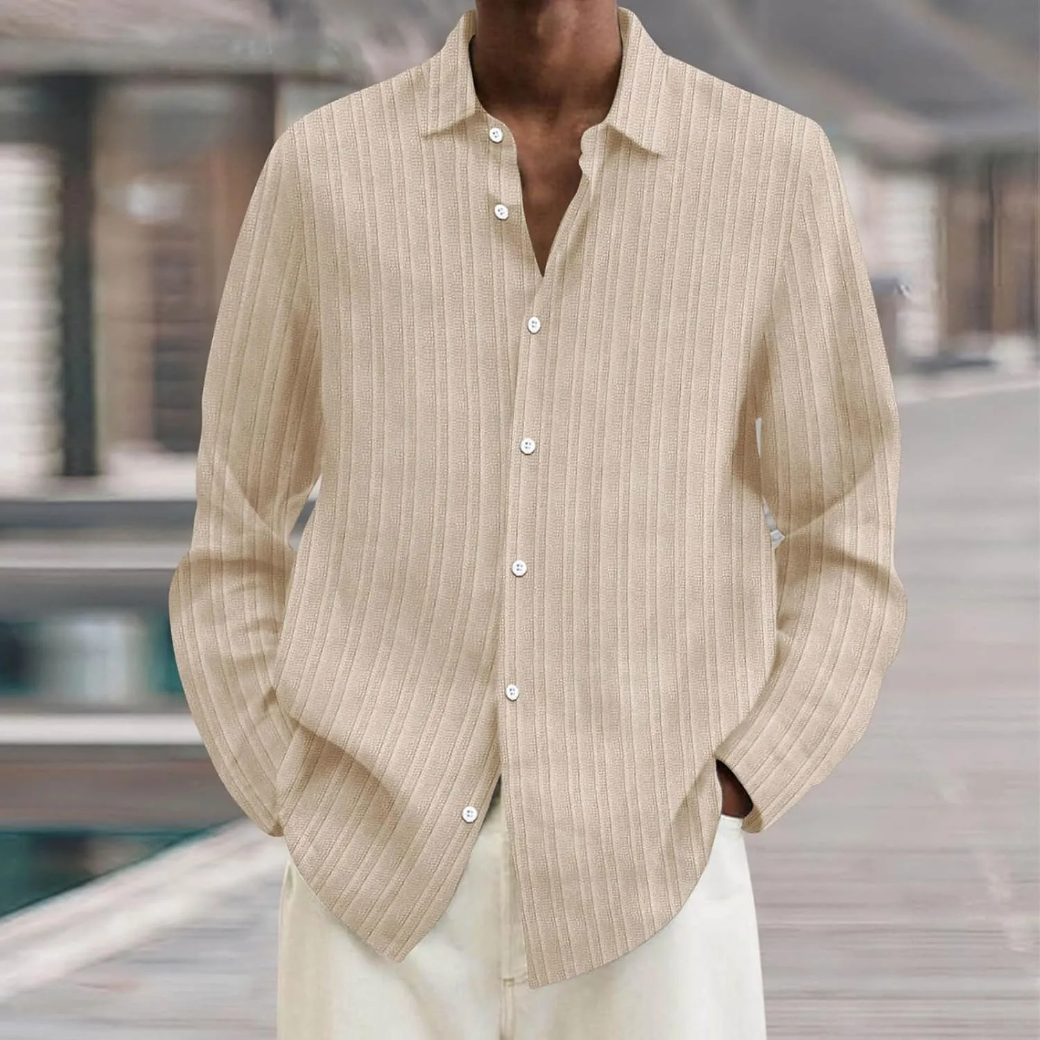 Men's Summer Cotton Linen Shirts Long Sleeve Casual Button Down Shirt Plus Size Lightweight Loose Beach Holiday Tops