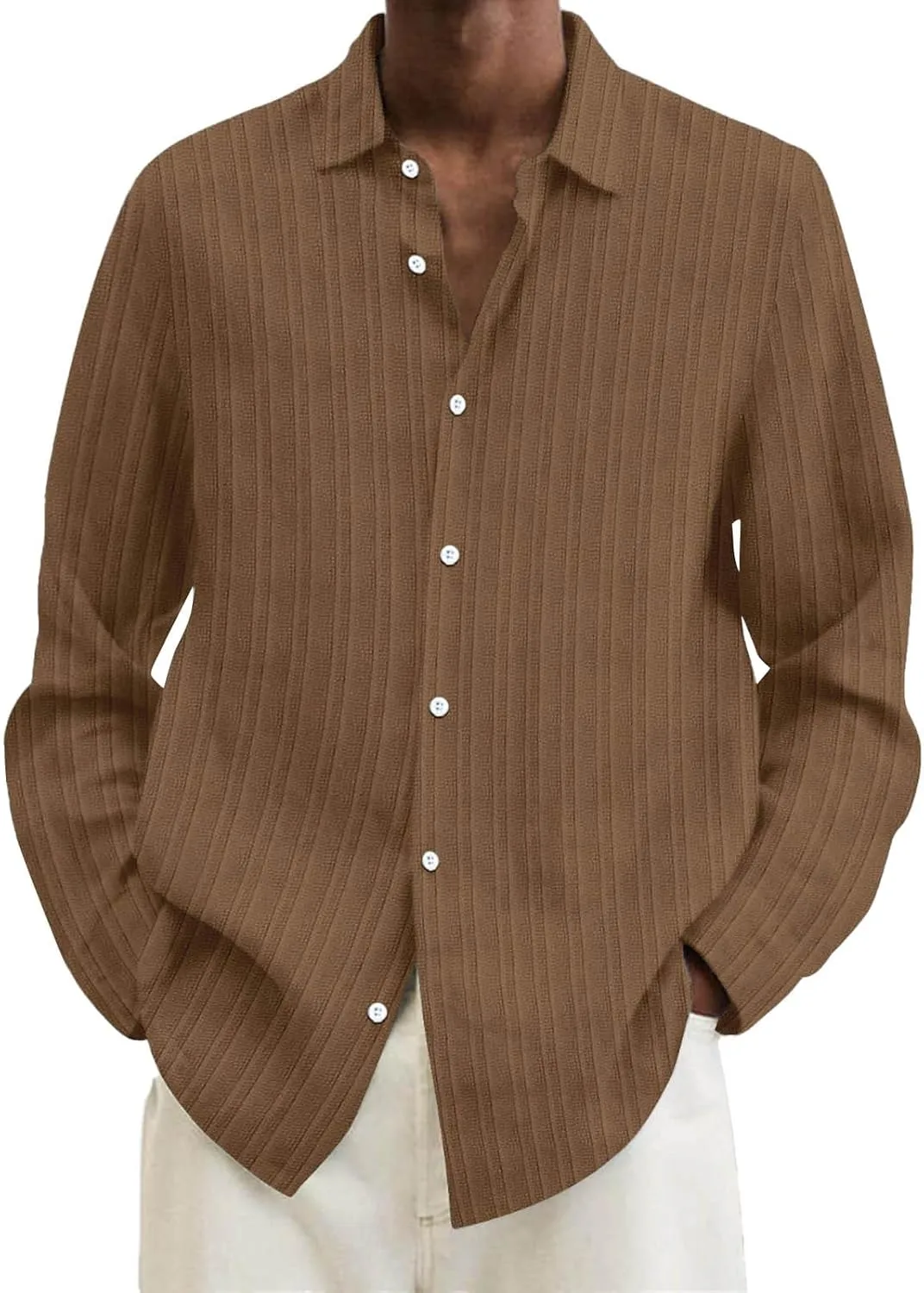 Men's Summer Cotton Linen Shirts Long Sleeve Casual Button Down Shirt Plus Size Lightweight Loose Beach Holiday Tops