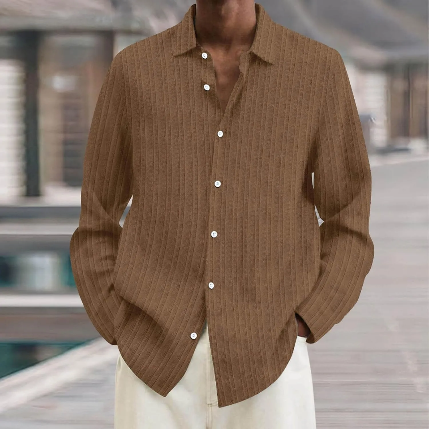 Men's Summer Cotton Linen Shirts Long Sleeve Casual Button Down Shirt Plus Size Lightweight Loose Beach Holiday Tops