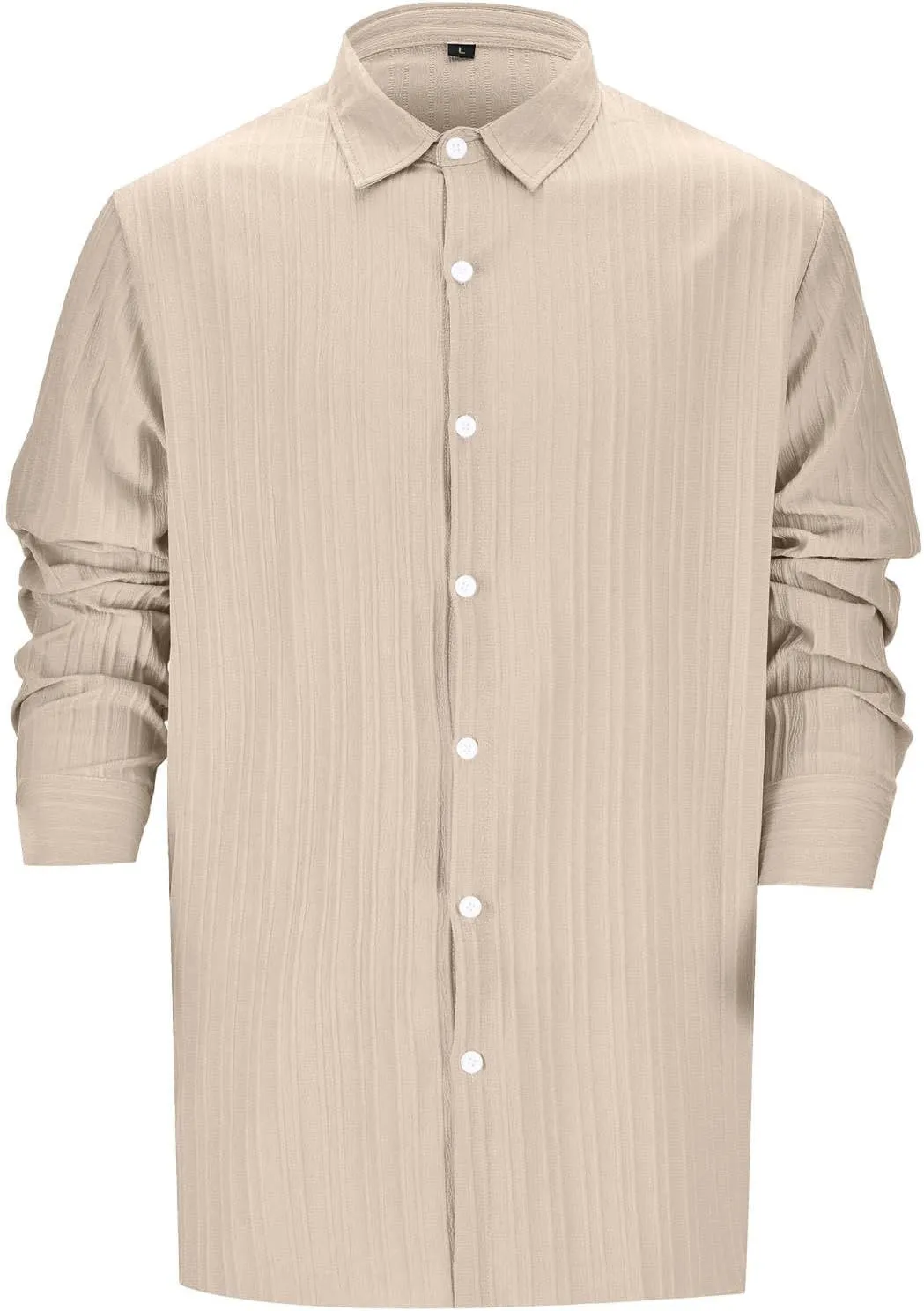 Men's Summer Cotton Linen Shirts Long Sleeve Casual Button Down Shirt Plus Size Lightweight Loose Beach Holiday Tops