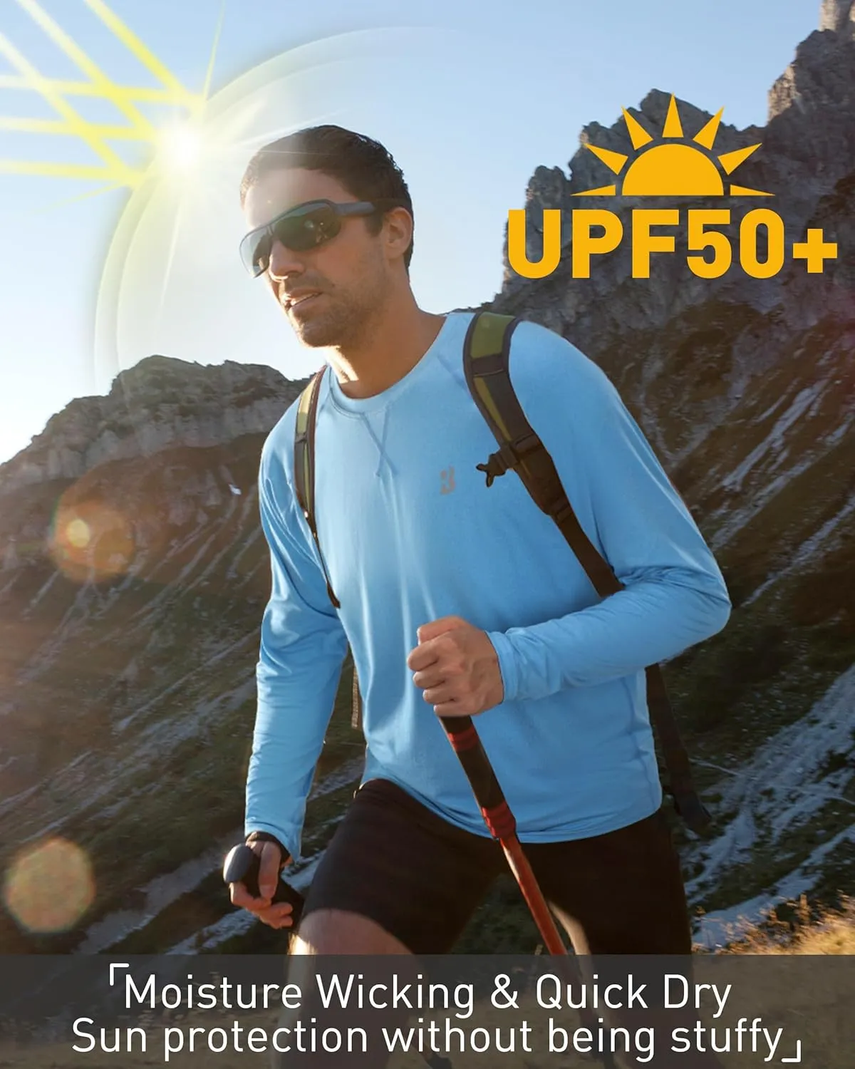 Men's UPF 50  Rash Guard Long Sleeve, Lightweight UV Sun Protection SPF Water Shirts for Swim Fishing Hiking Beach