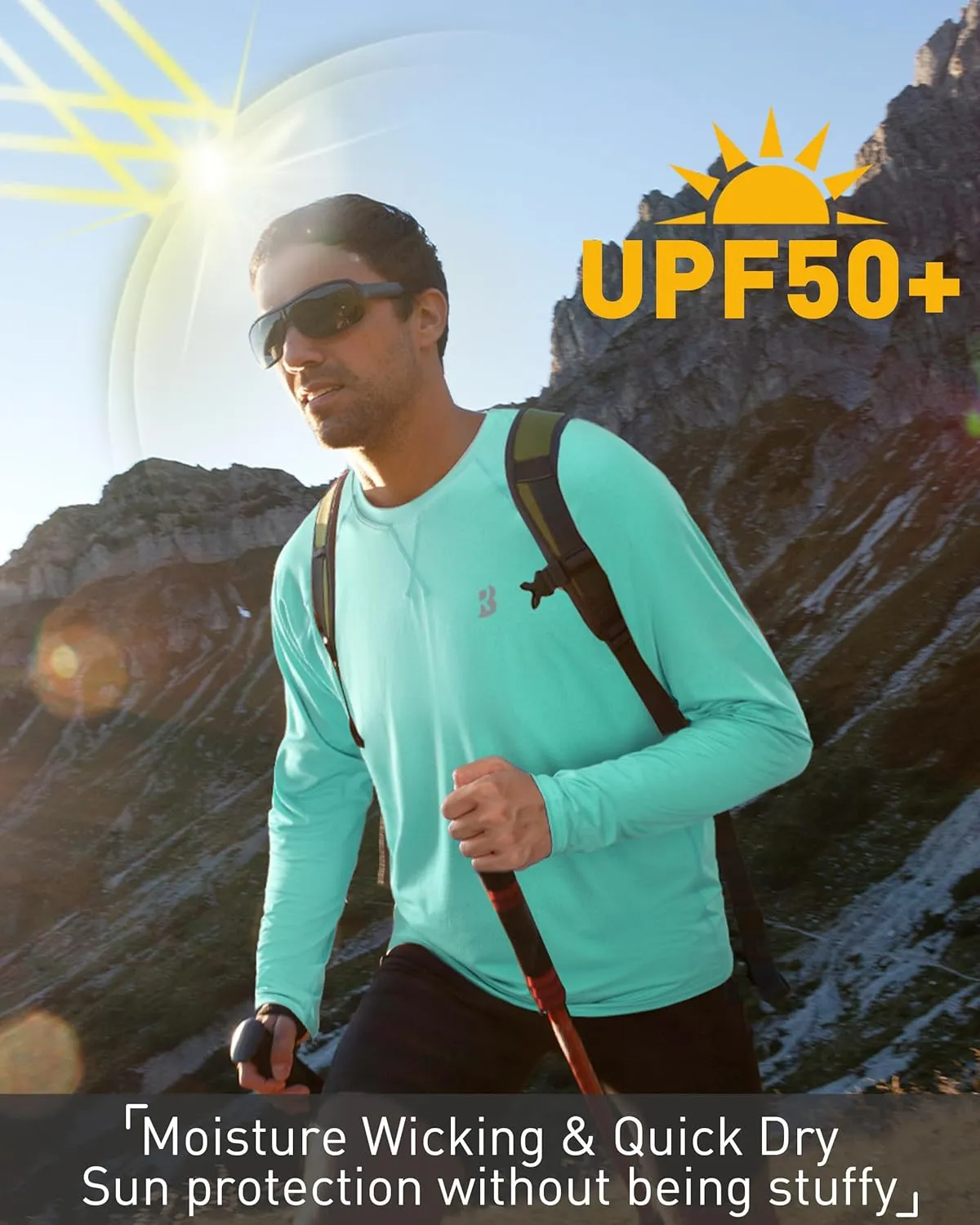 Men's UPF 50  Rash Guard Long Sleeve, Lightweight UV Sun Protection SPF Water Shirts for Swim Fishing Hiking Beach