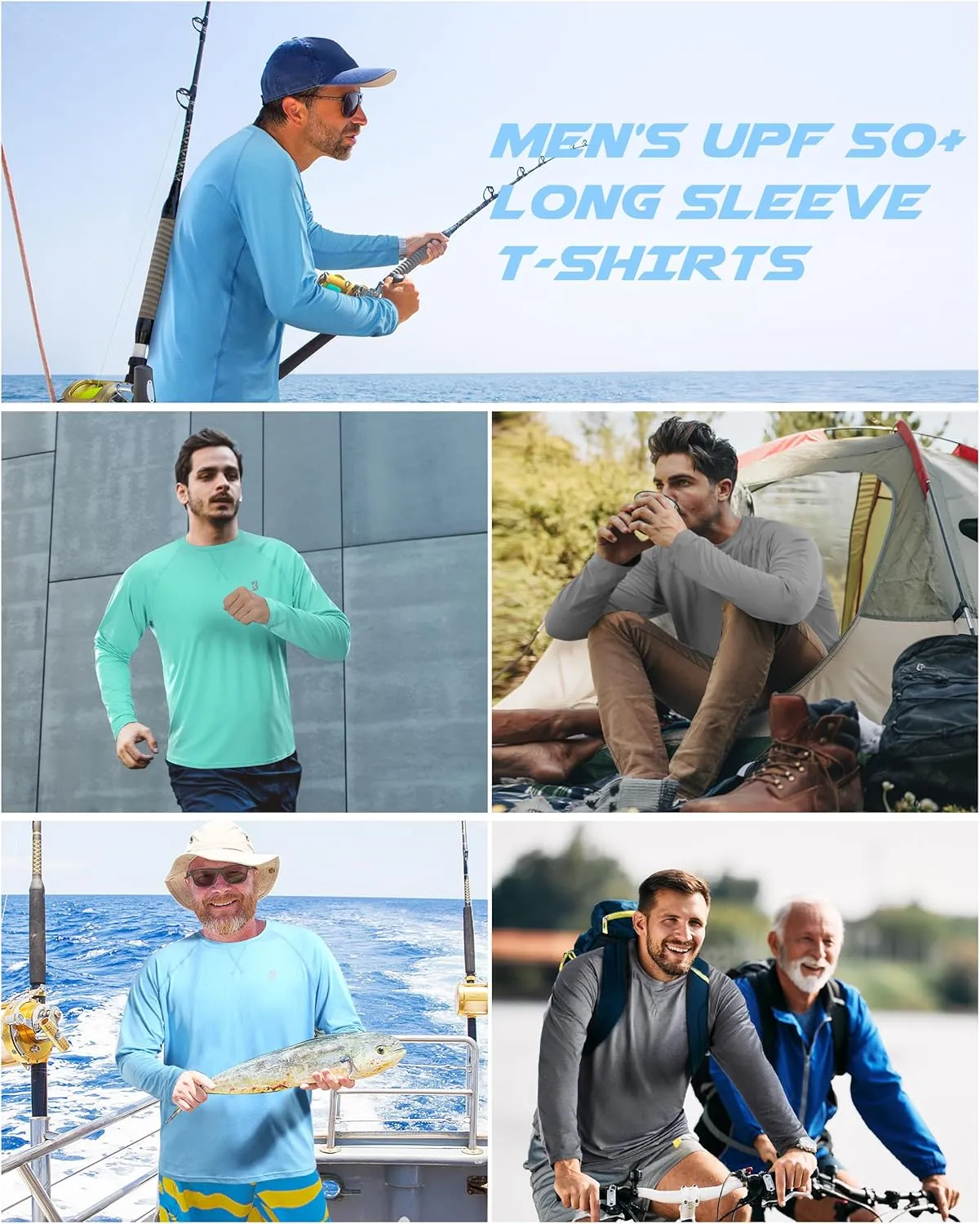 Men's UPF 50  Rash Guard Long Sleeve, Lightweight UV Sun Protection SPF Water Shirts for Swim Fishing Hiking Beach