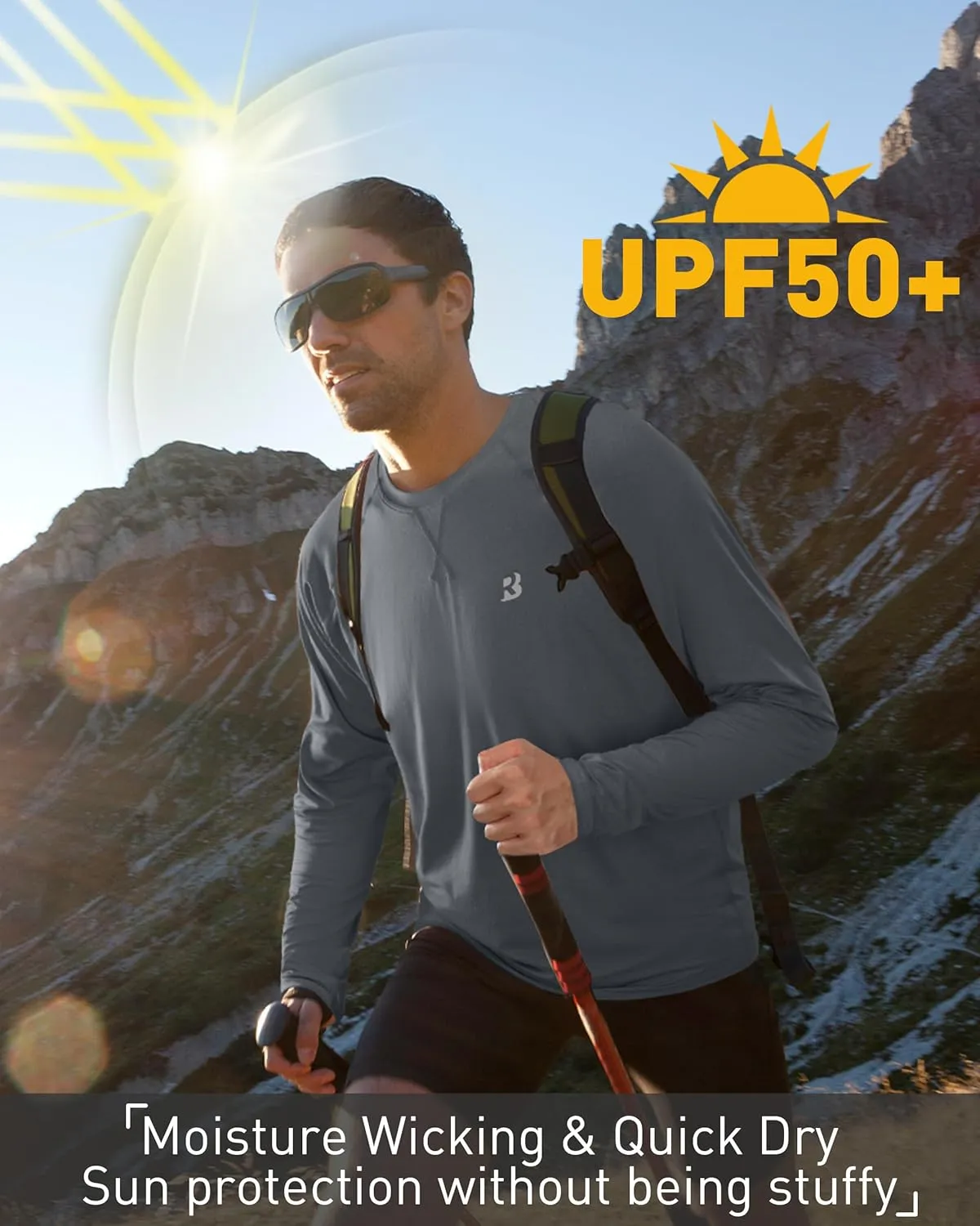Men's UPF 50  Rash Guard Long Sleeve, Lightweight UV Sun Protection SPF Water Shirts for Swim Fishing Hiking Beach
