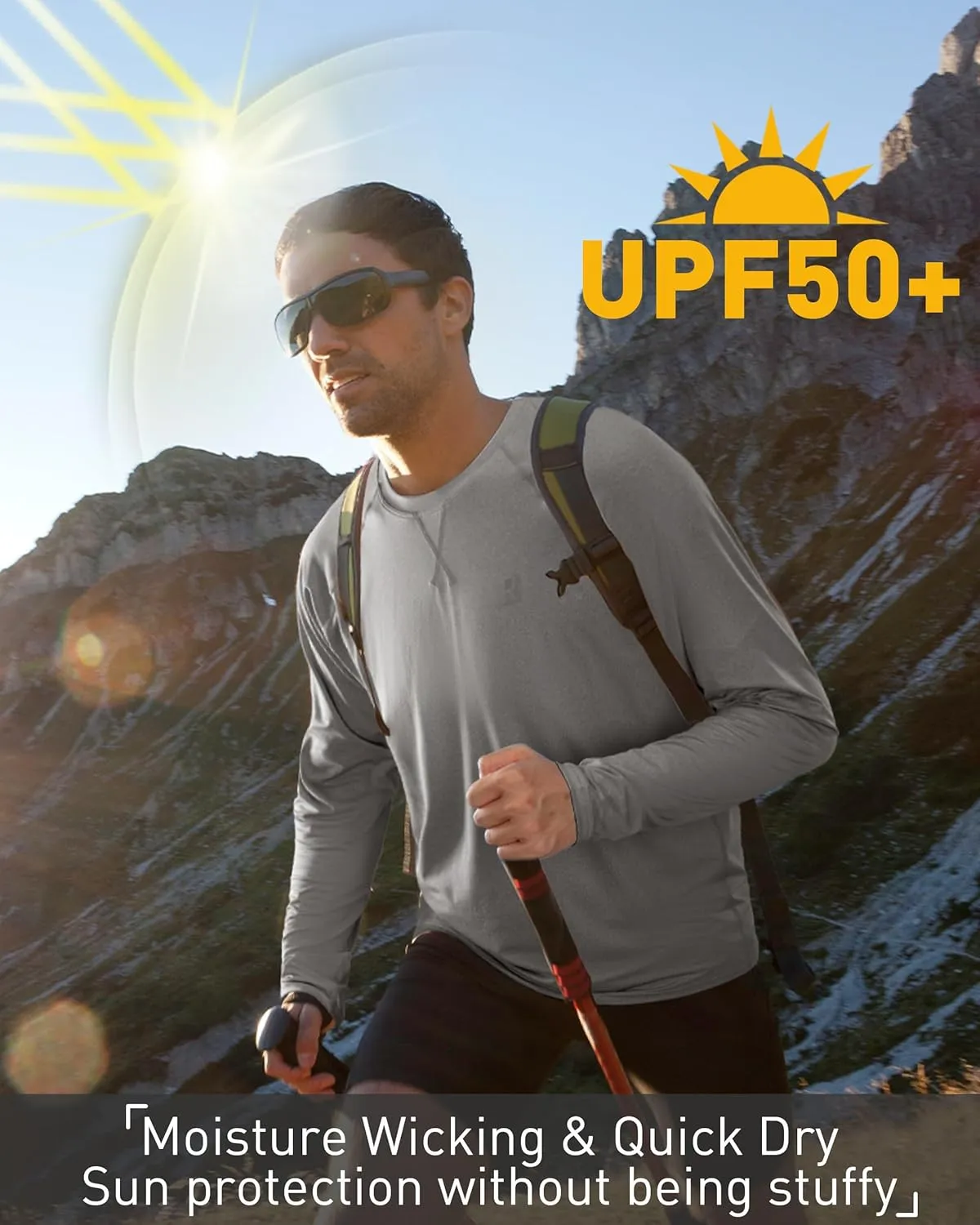 Men's UPF 50  Rash Guard Long Sleeve, Lightweight UV Sun Protection SPF Water Shirts for Swim Fishing Hiking Beach