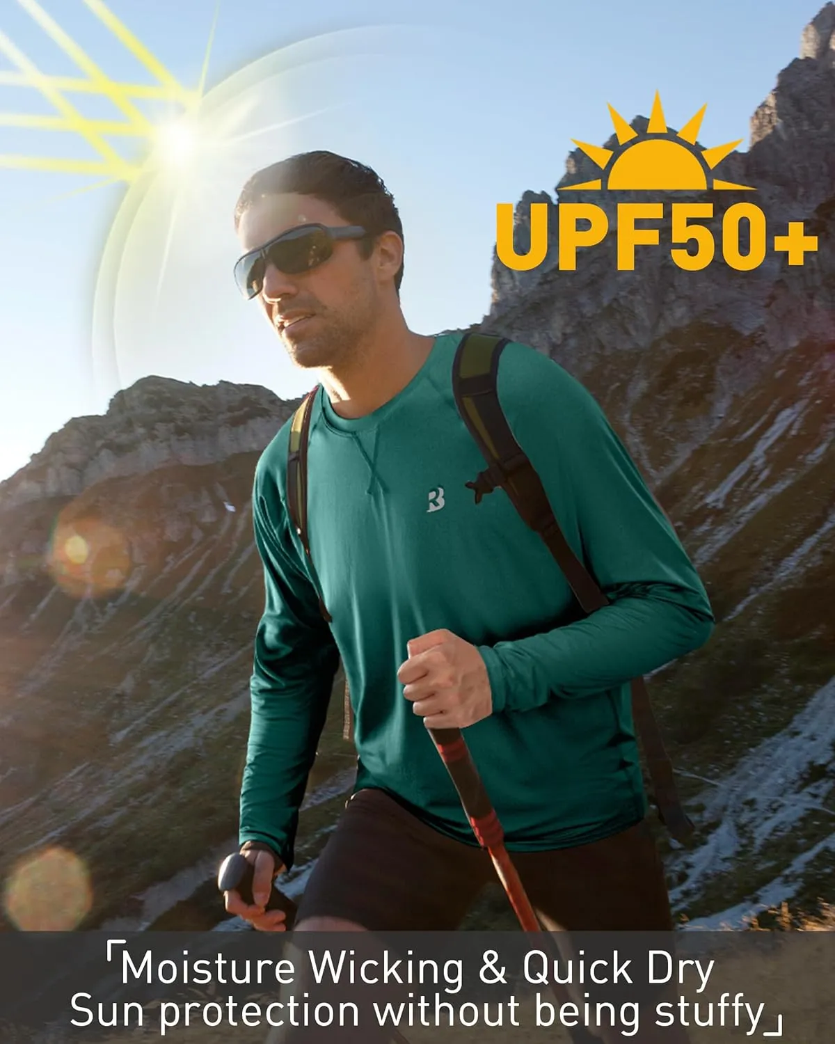 Men's UPF 50  Rash Guard Long Sleeve, Lightweight UV Sun Protection SPF Water Shirts for Swim Fishing Hiking Beach