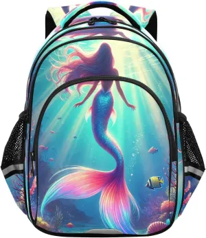 Mermaid Sea Toddler Backpack for Boys Girls 3-8 Kids Backpack for Elementary School Bag for Preschool Bookbags for Kindergarten 15.3in