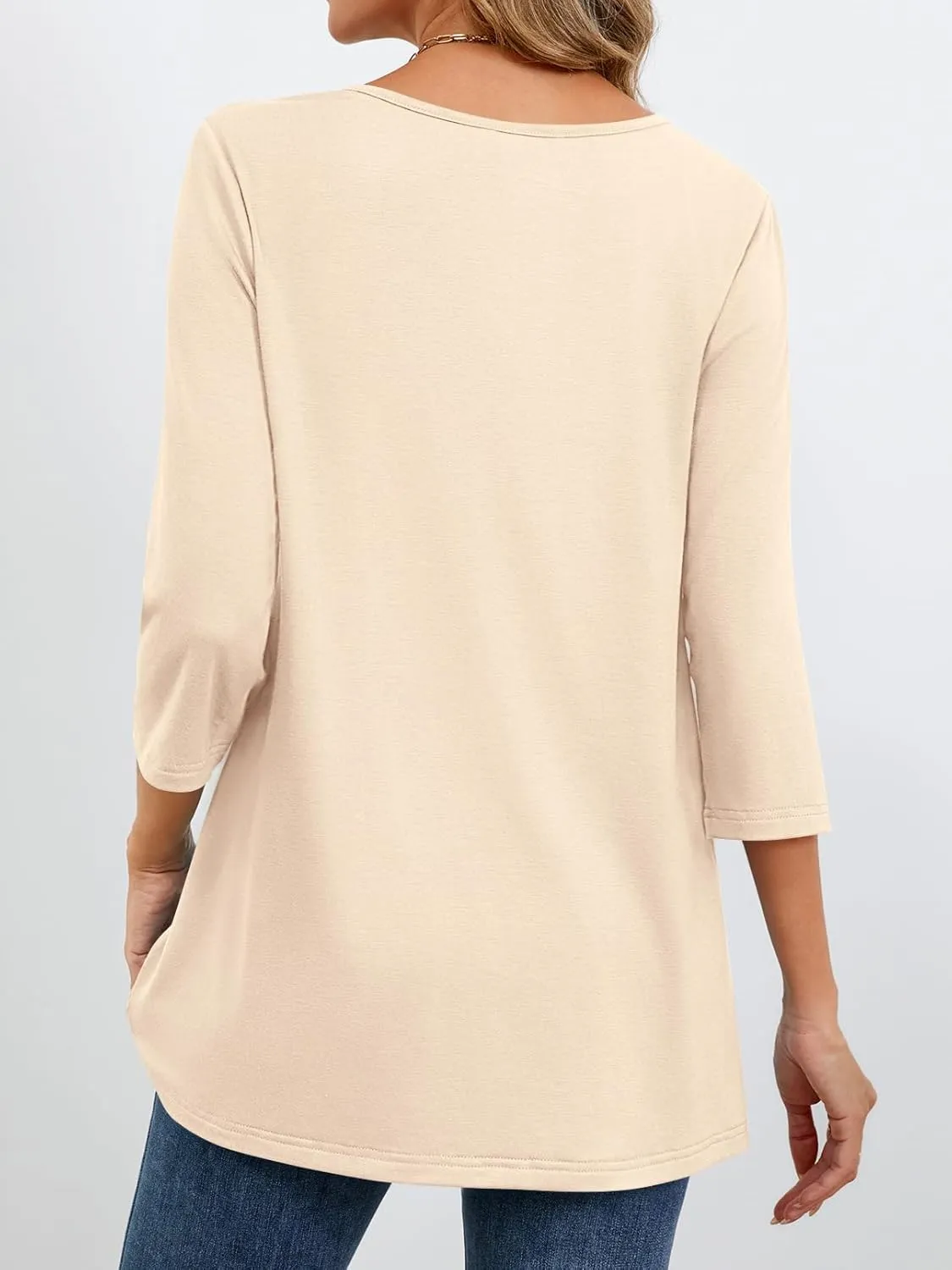 MEROKEETY 3/4 Length Sleeve Womens Tops Summer Casual Pleated Tunic Tops Loose Fit Shirts Blouses