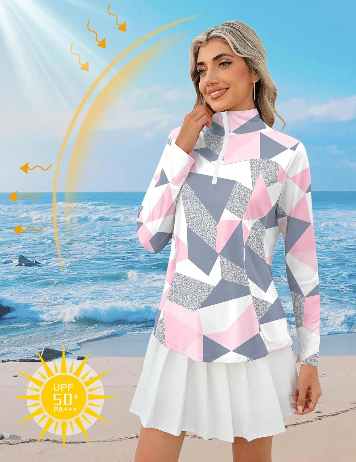 Micoson Womens Long Sleeve Shirts Sun Protection Quarter Zip Pullover Lightweight Athletic Golf Hiking Shirts Tops