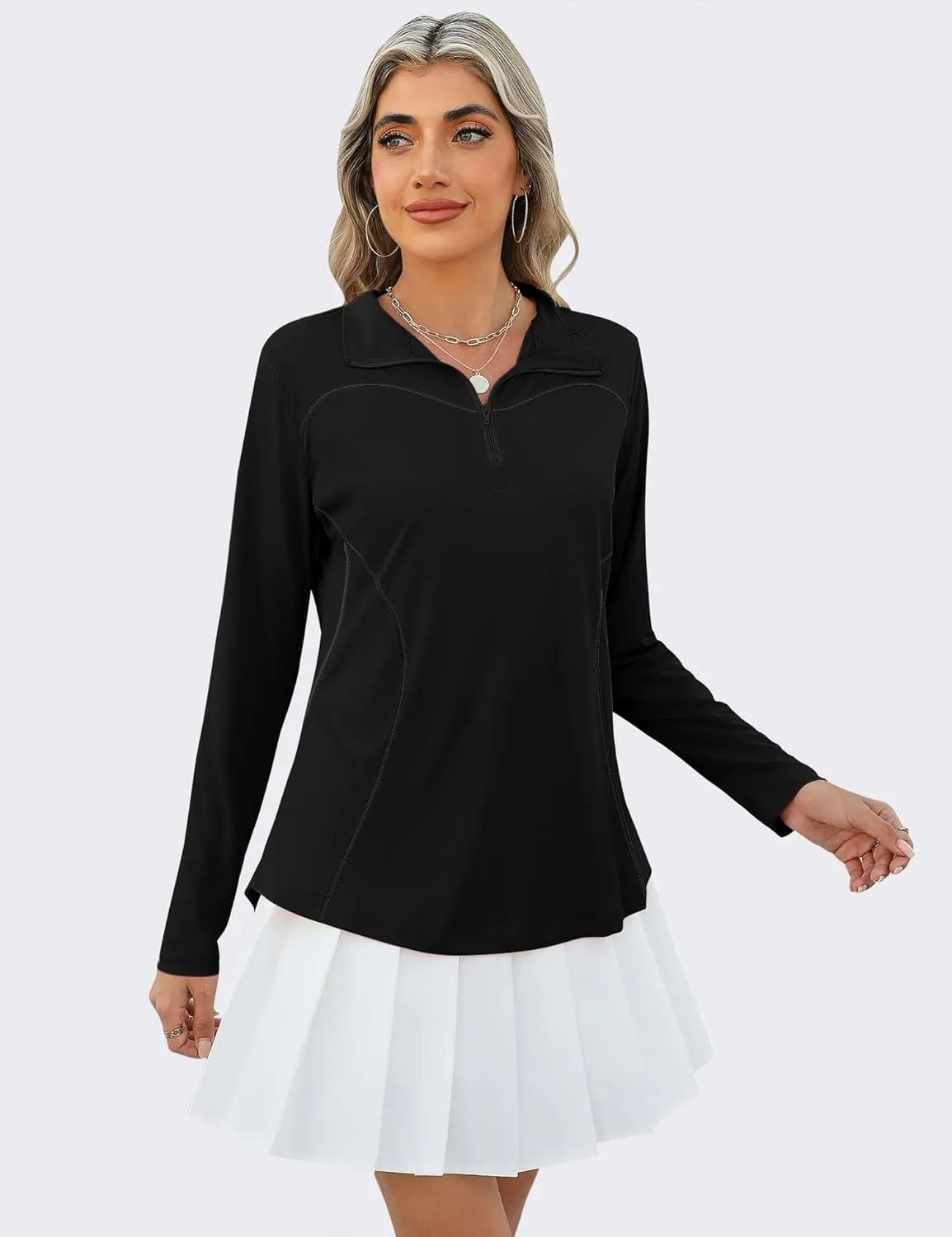 Micoson Womens Long Sleeve Shirts Sun Protection Quarter Zip Pullover Lightweight Athletic Golf Hiking Shirts Tops